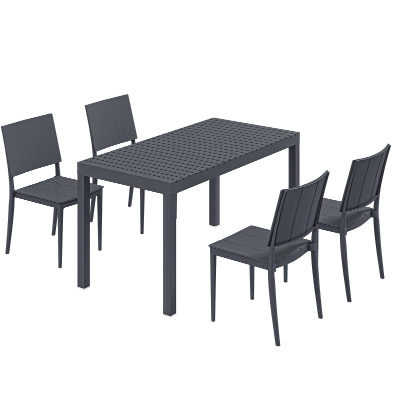 5-teiliges Gartenmöbel-set Mit Großem Tisch Und 4 Stapelbaren Stühlen, Dunkelgrau Modenuit