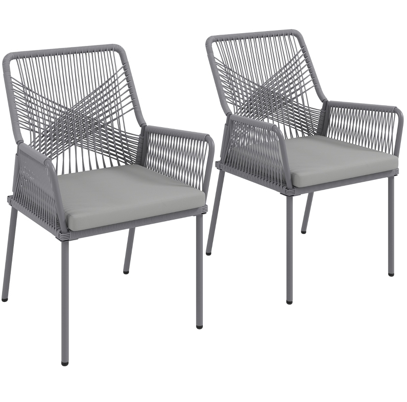 2er-set Gartenstühle Aus Polyrattan Mit Armlehnen Und Dunkelgrauen Kissen