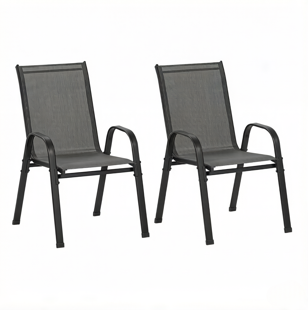 2er-set Stapelbarer Gartenstühle Mit Hoher Rückenlehne, Metall Und Polyester, Dunkelgrau