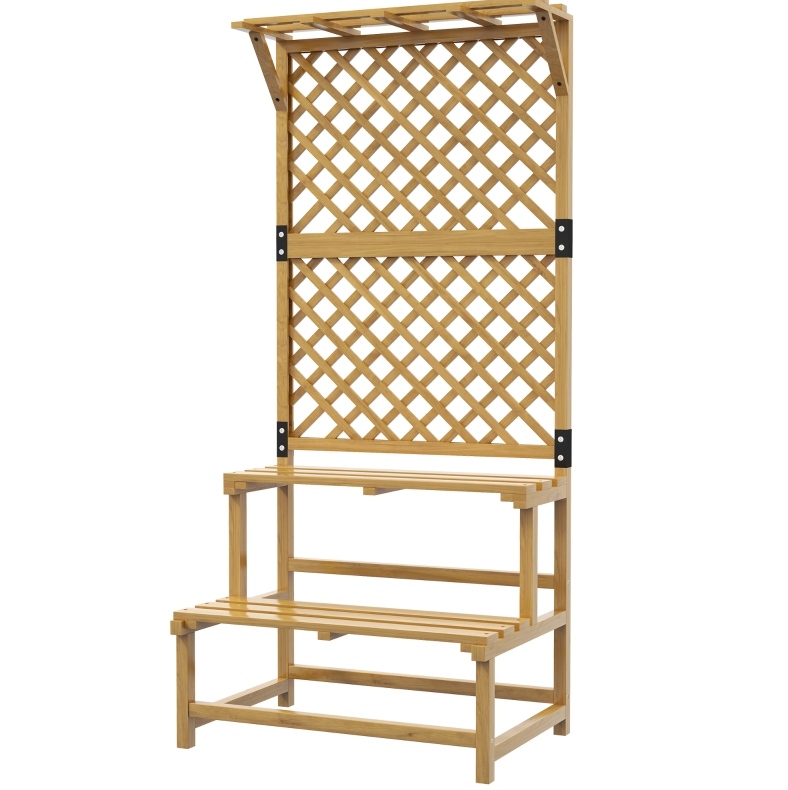 2-stufiges Pflanzenregal Mit Rankgitter Und Dach, Tannenholz, 75 X 50 X 166 Cm, Gelb