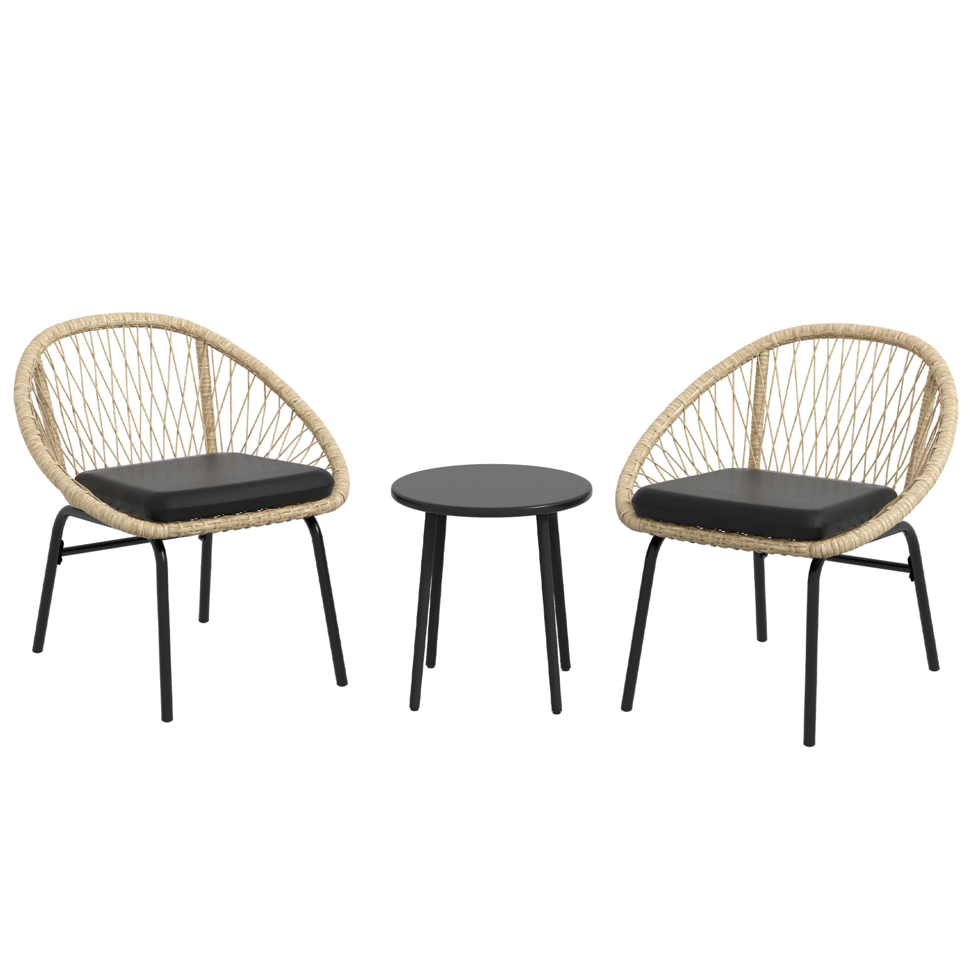 3-teiliges Gartenmöbel-set Aus Polyrattan Mit Tisch Und 2 Stühlen, Gelb, Mit Kissen