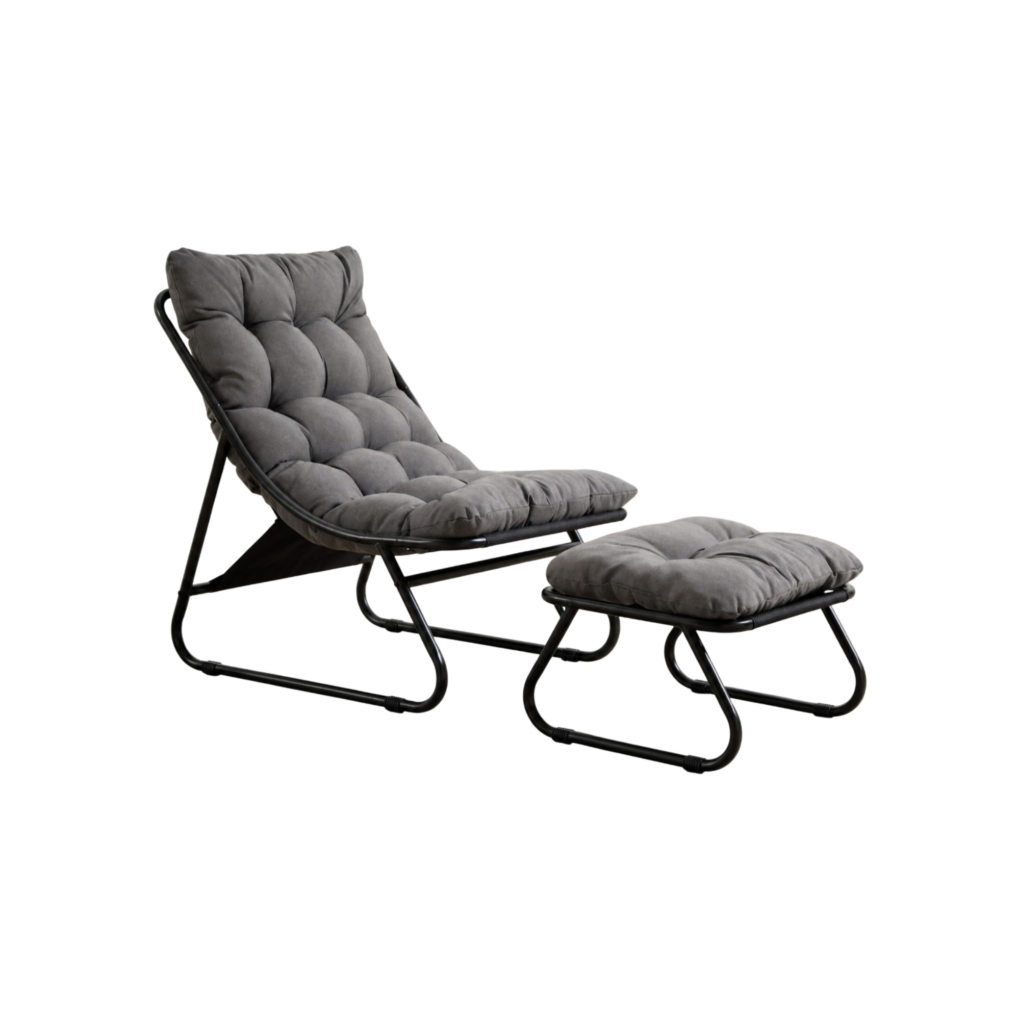 Outdoor-loungesessel Mit Fußstütze Aus Pulverbeschichtetem Stahl Und Grauem Kissen Modenuit