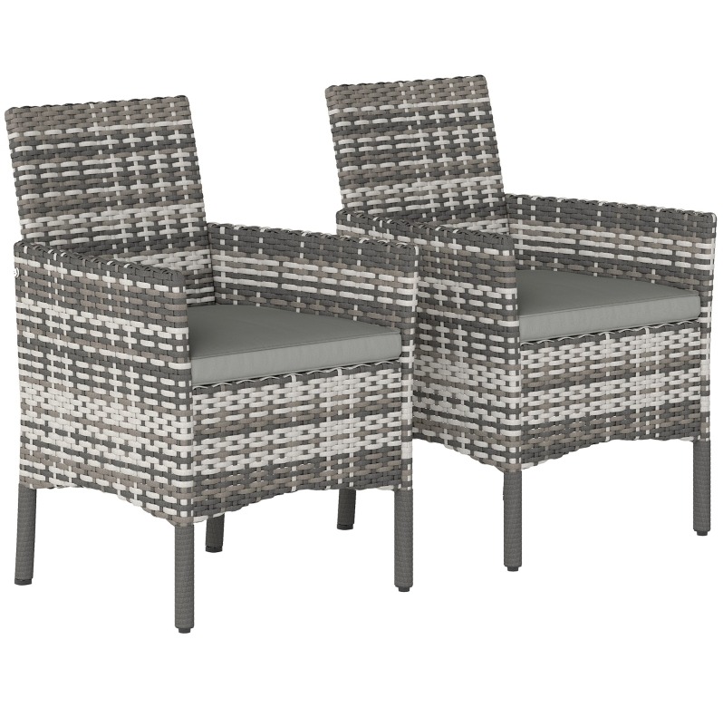 2er-set Gartenstühle Aus Grauem Polyrattan Mit Abnehmbaren Kissen Und Stahlgestell
