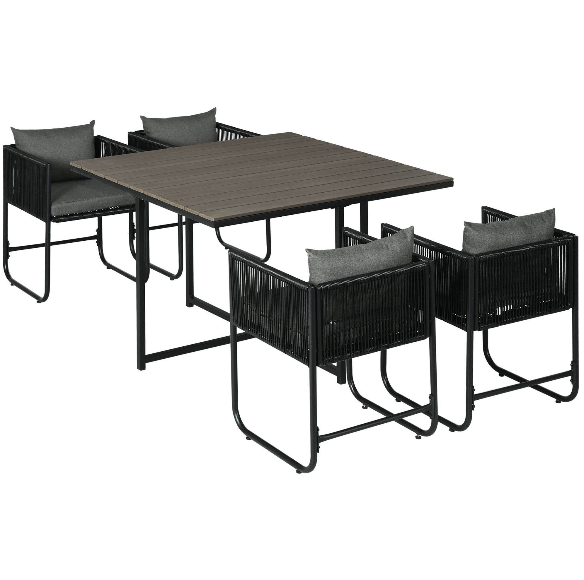 5-teiliges Gartenmöbel-set Aus Grauem Polyrattan Mit Quadratischem Tisch Und 4 Stühlen, Stahlrahmen