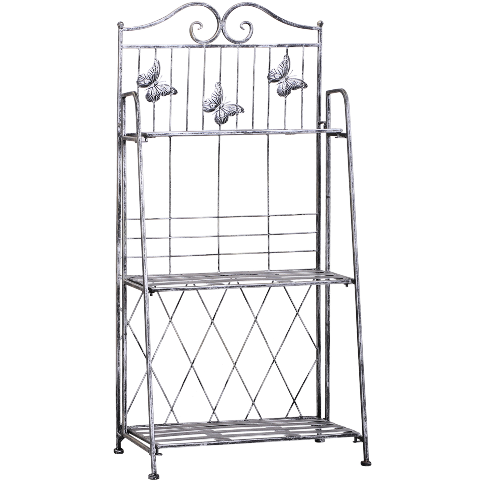 Metall-pflanzenregal 3 Ebenen Silbergrau 44 X 25 X 96 Cm