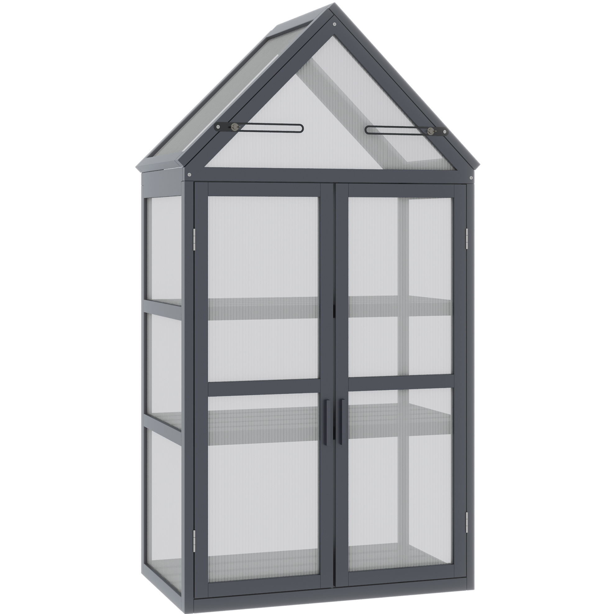 Mini-gewächshaus Aus Holz Mit 3 Regalen Und Aufklappbarem Dach 70,5 X 42 X 132 Cm Grau