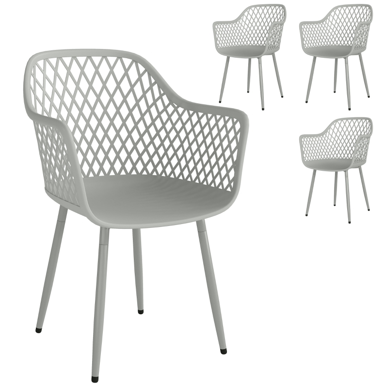 Set Mit 4 Grauen Gartenstühlen Aus Kunststoff Mit Armlehnen Und Rückenlehne 56 X 51 X 84 Cm