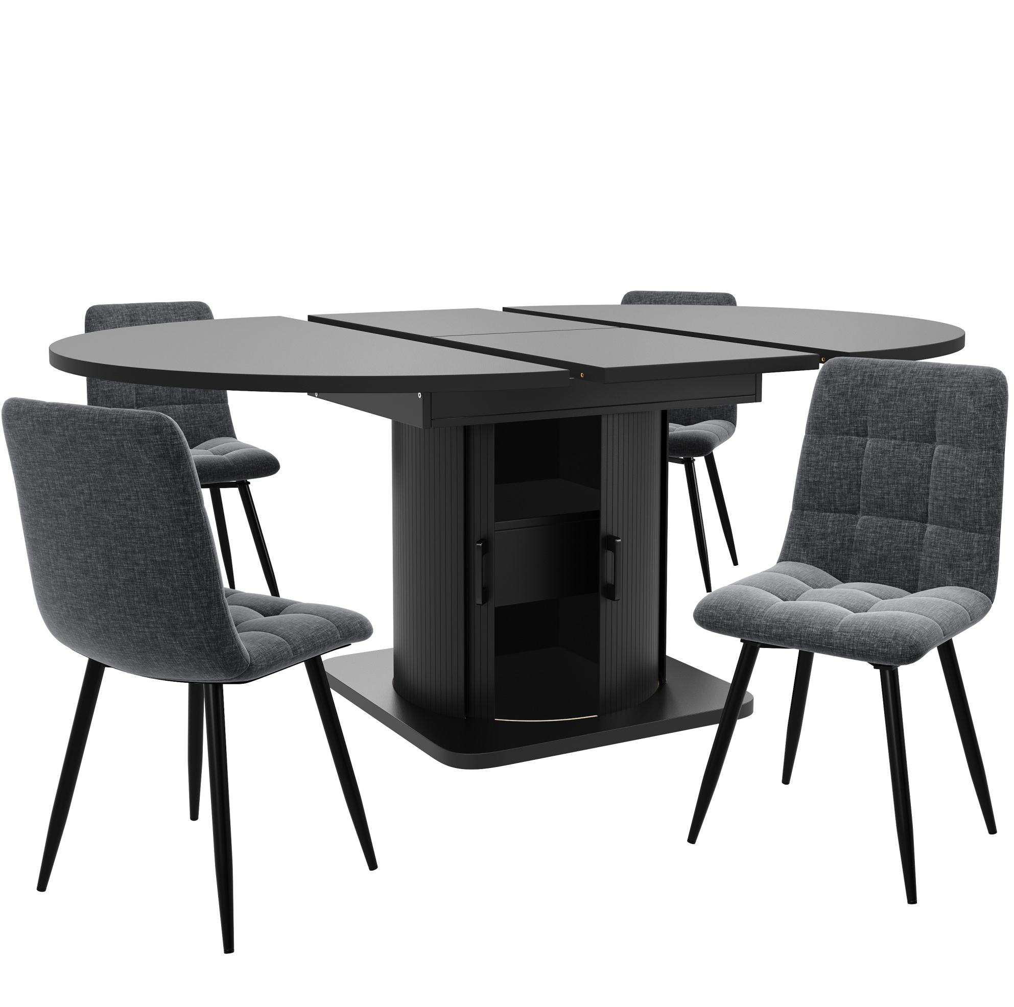 Modernes 5-teiliges Esszimmer-set Mit Ausziehbarem Tisch Und 4 Stühlen In Grau/schwarz