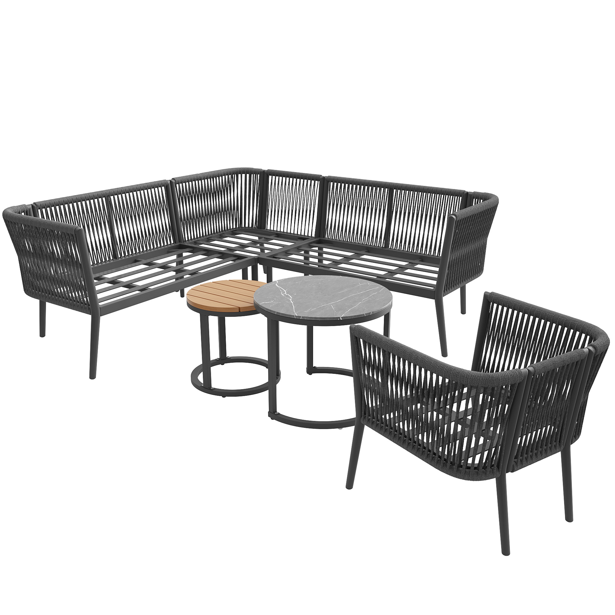 Modulares 6-teiliges Garten-loungeset Grau Aus Metall Und Olefin Für Terrasse Und Balkon