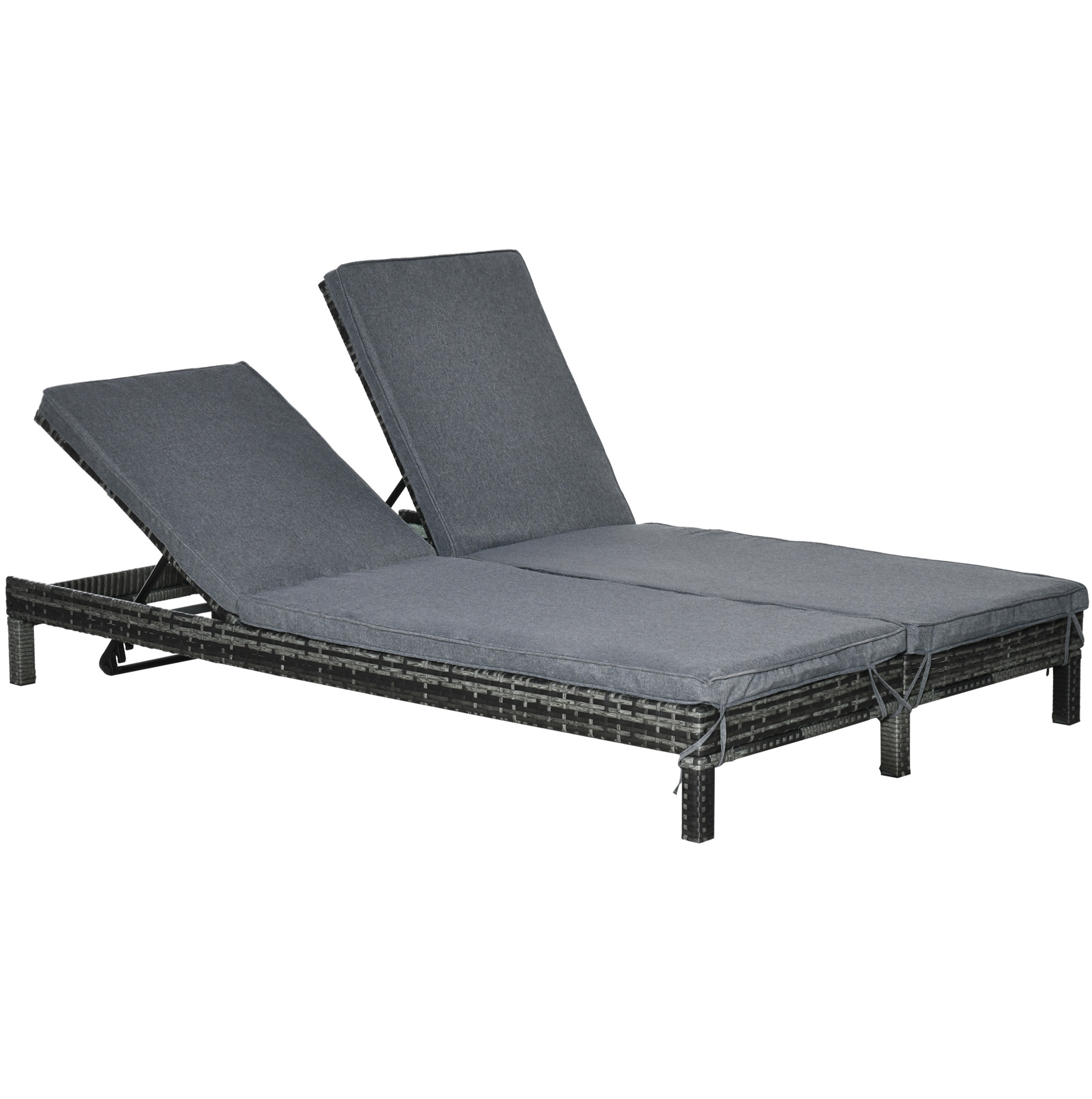 Doppelliege Aus Grauem Polyrattan Mit Verstellbarer Rückenlehne Und Metallgestell