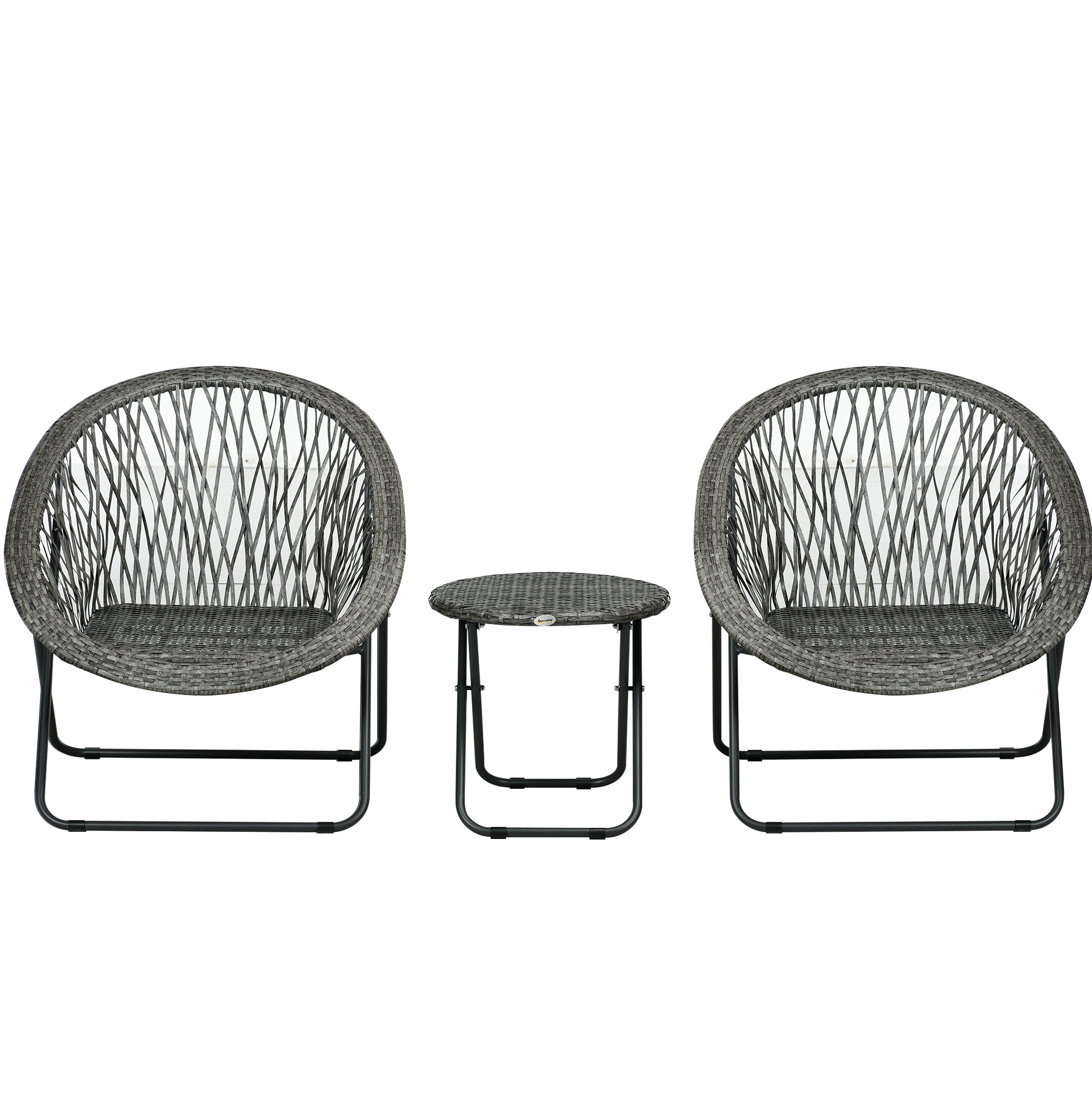 3-teiliges Klapp-balkonset Aus Grauem Polyrattan Mit Rundem Tisch Und 2 Stahlstühlen