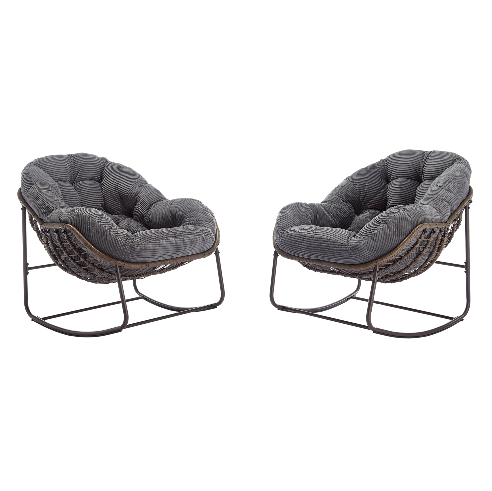 Outdoor-schaukelsessel Aus Polyrattan Mit Gepolstertem Kissen 78x106x90 Cm Grau Modenuit
