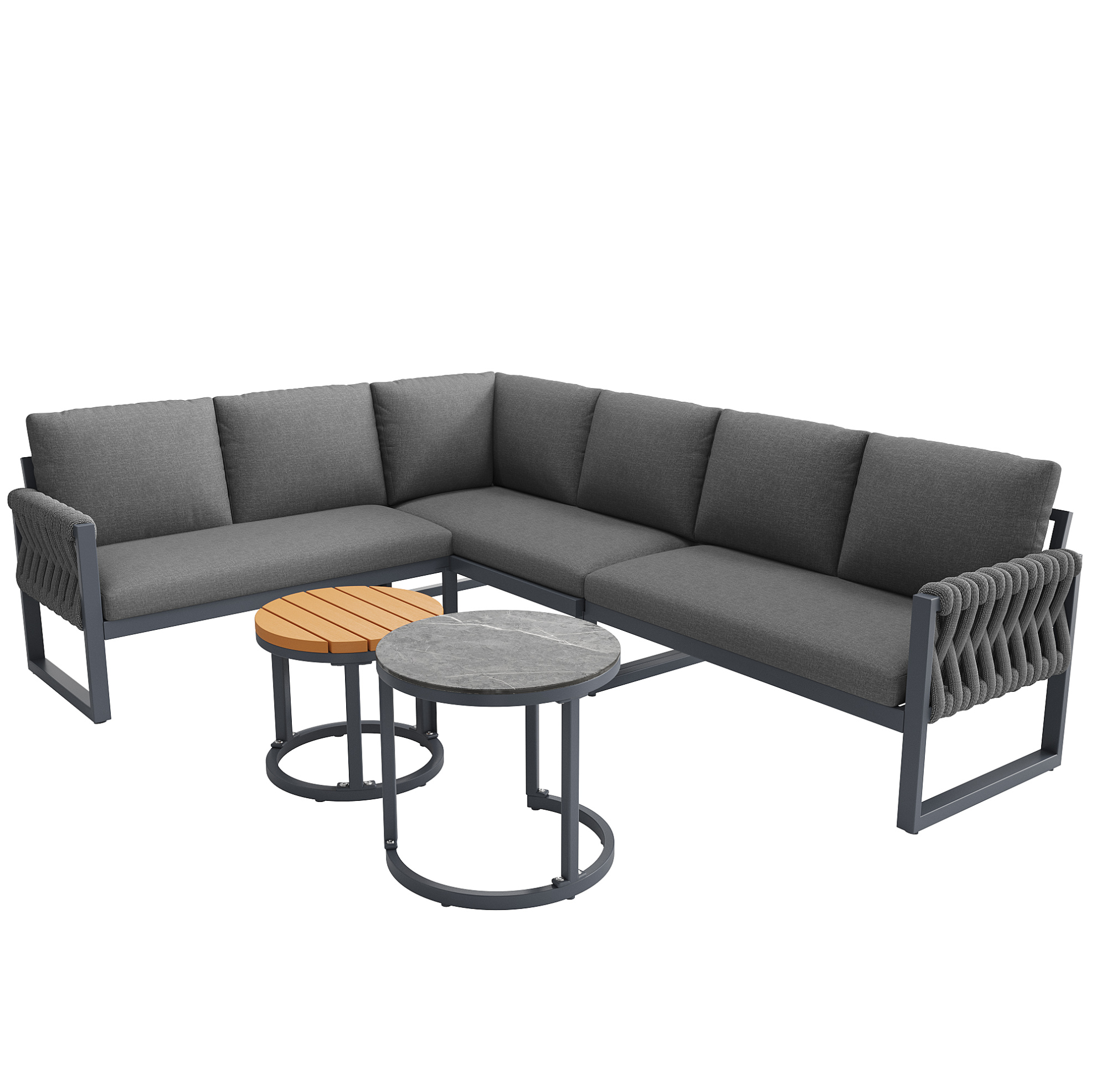 Modulares Garten-lounge-set In Grau Aus Olefin Mit Kissen Und Verstellbaren Tischen