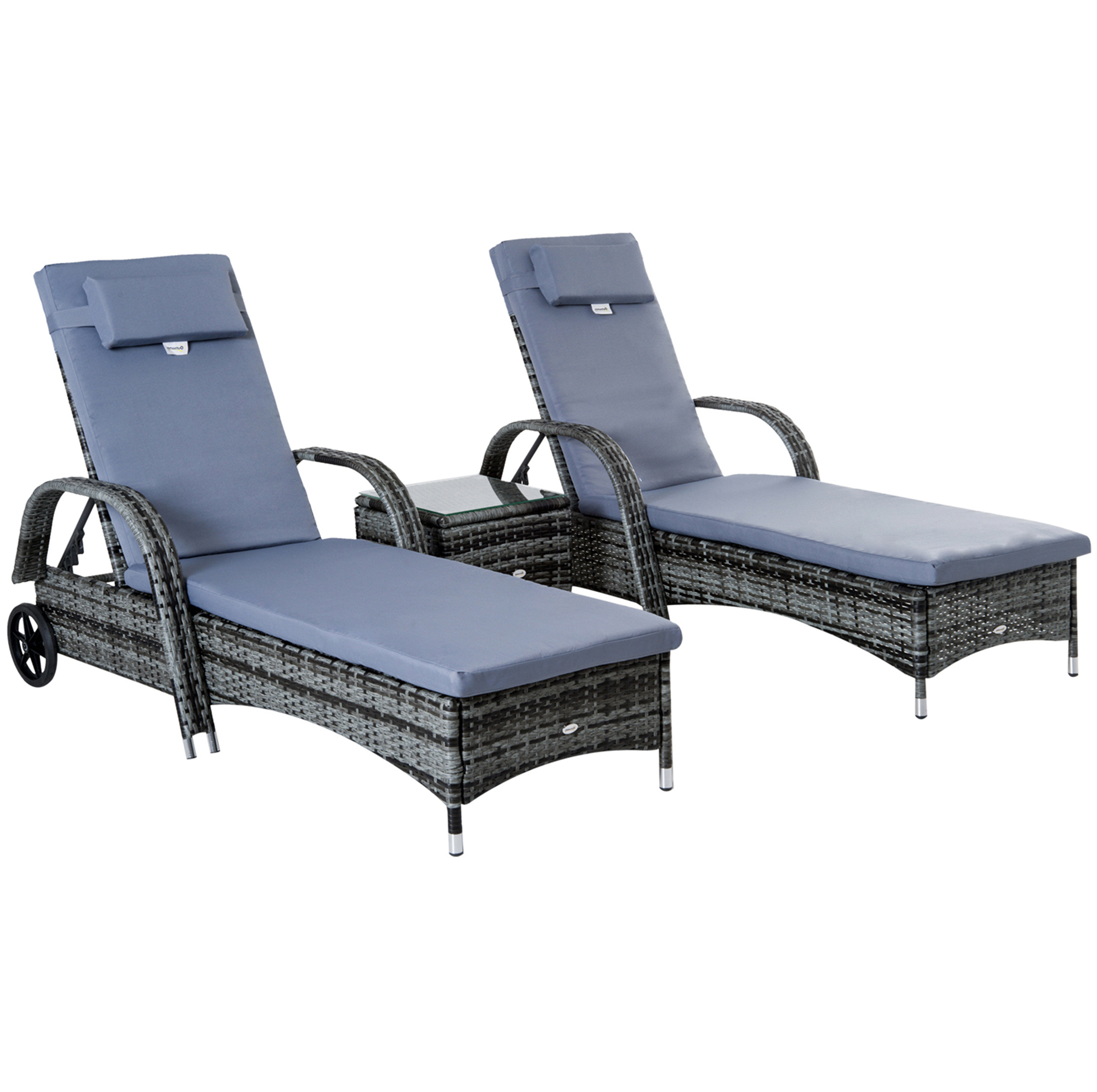 3-teiliges Garten-loungeset Aus Polyrattan Und Metall Grau Mit Tisch
