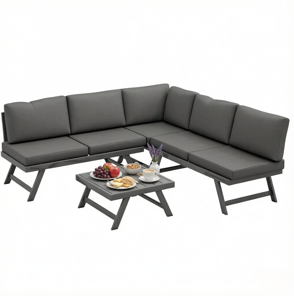 4-teiliges Eck-gartenlounge-set Grau Mit Tisch, 5 Sitzplätze