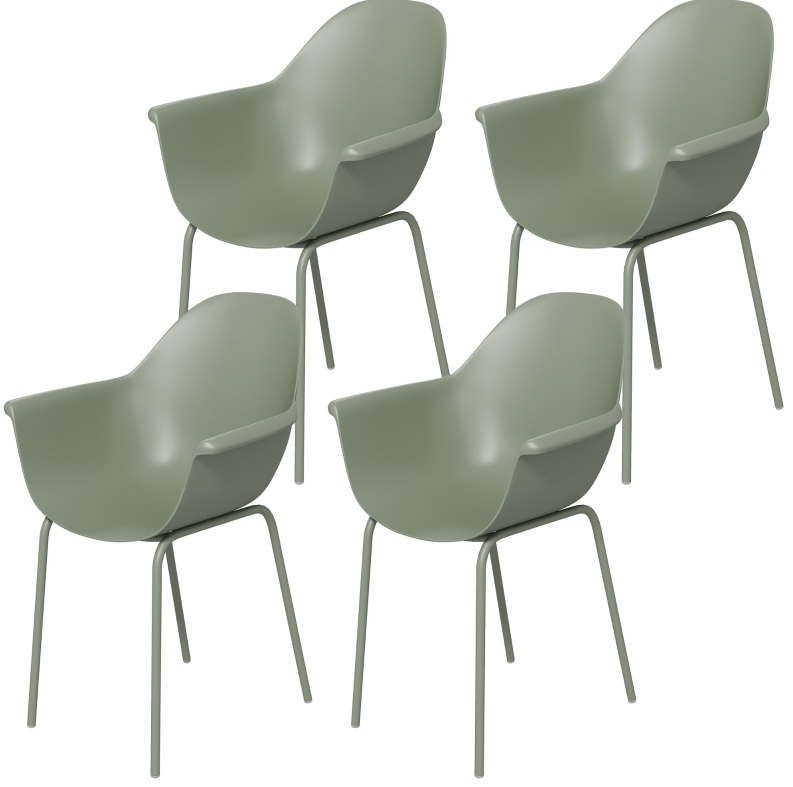 4er-set Grüne Gartenstühle Aus Kunststoff Und Metall, Hohe Lehne, Armlehnen