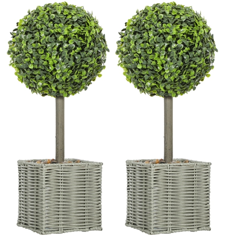 Set Mit 2 Künstlichen Buchsbaumkugeln Im Topf, Uv-beständig, 50 Cm, Grün