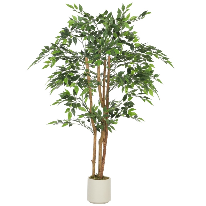 Künstlicher Banyanbaum Aus Polyethylen Mit Holzstamm, Weißem Topf, 150 Cm, Modenuit