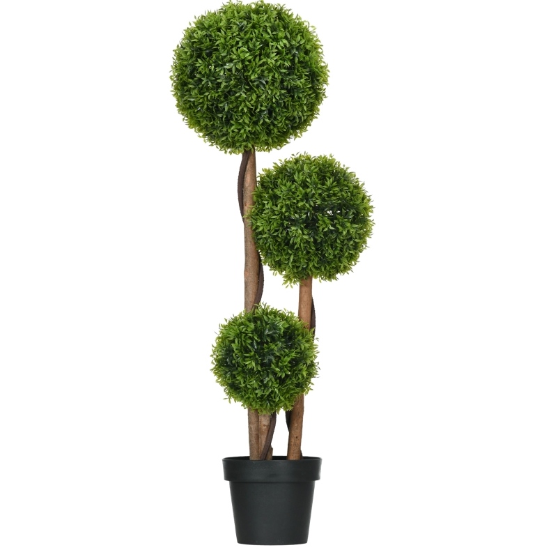 Künstliche Buchsbaum-pflanze Mit 3 Kugeln, 110 Cm, Uv-beständiges Pe, Schwarzer Topf