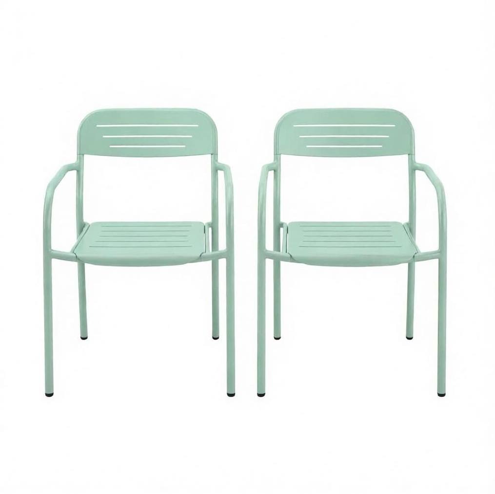 2er-set Stapelbare Grüne Metall-gartenstühle Mit Armlehnen