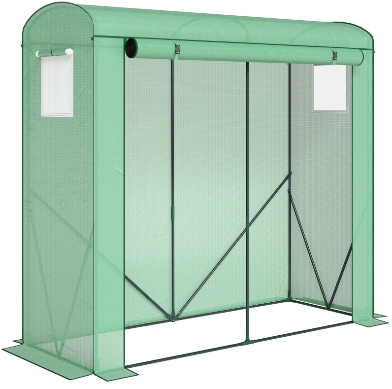 Gartengewächshaus Aus Stahl Mit Netzfenstern Und Rolltür 200 X 75 X 188 Cm Grün