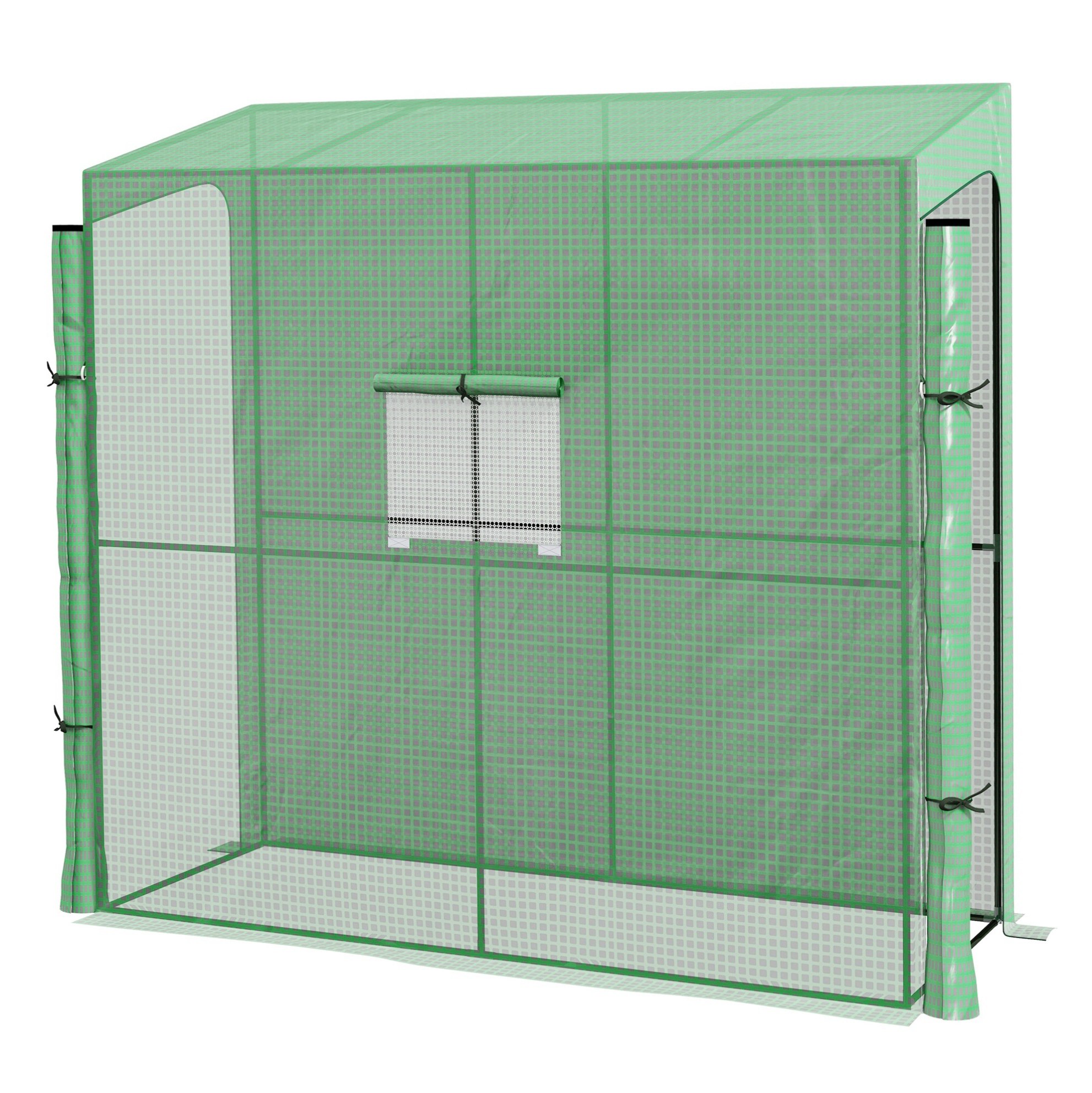 Anlehn-gewächshaus Tunnel Aus Pe, Grün, Mit 2 Türen Und Seitenfenster 200 X 80 X 200 Cm