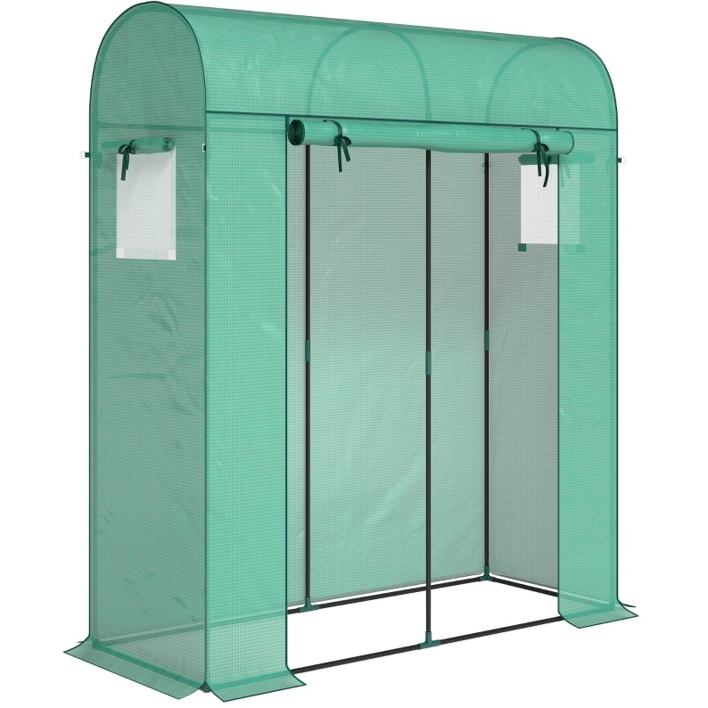 Tomatengewächshaus Aus Pe 170 X 68 X 200 Cm Mit Rolltür Und Netzfenstern, Grün