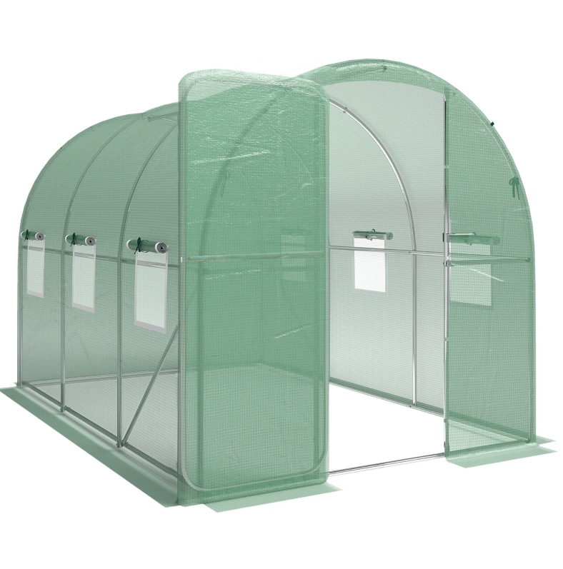 Foliengewächshaus 300 X 200 X 200 Cm Aus Grünem Pe Mit Tür Und 6 Netzfenstern