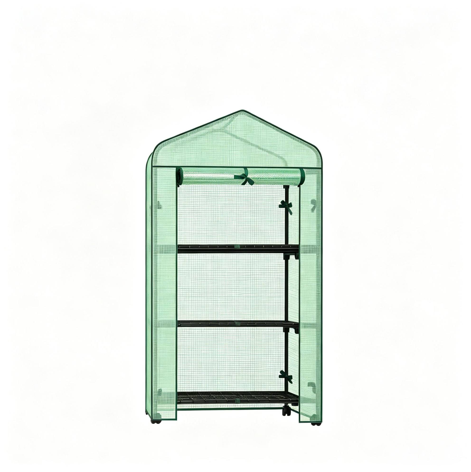 Kompaktes Garten-gewächshaus Mit Rollen Und 3 Ablagen 70 X 50 X 131 Cm Aus Pe Und Stahl Modenuit
