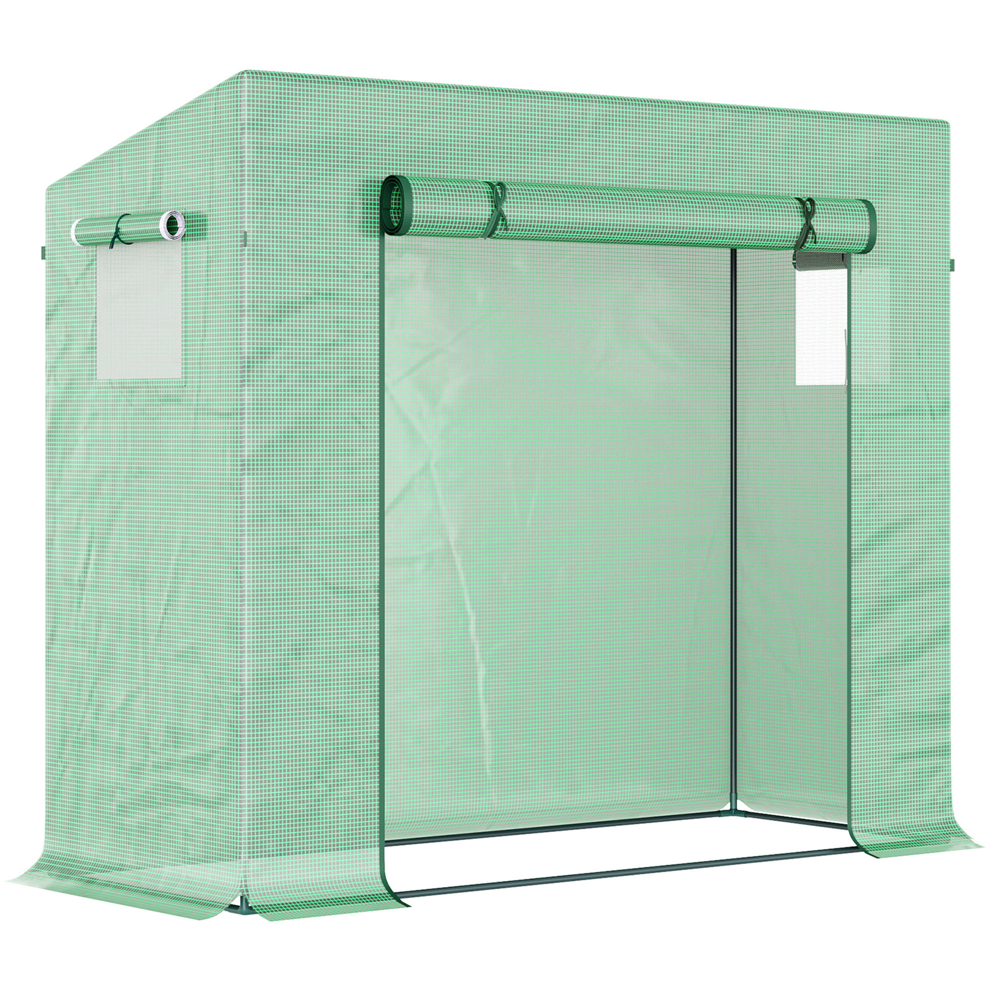 Gewächshaus Aus Pe-folie Mit Aufrollbarer Tür Und Seitenfenster 200 X 76 X 168 Cm Grün