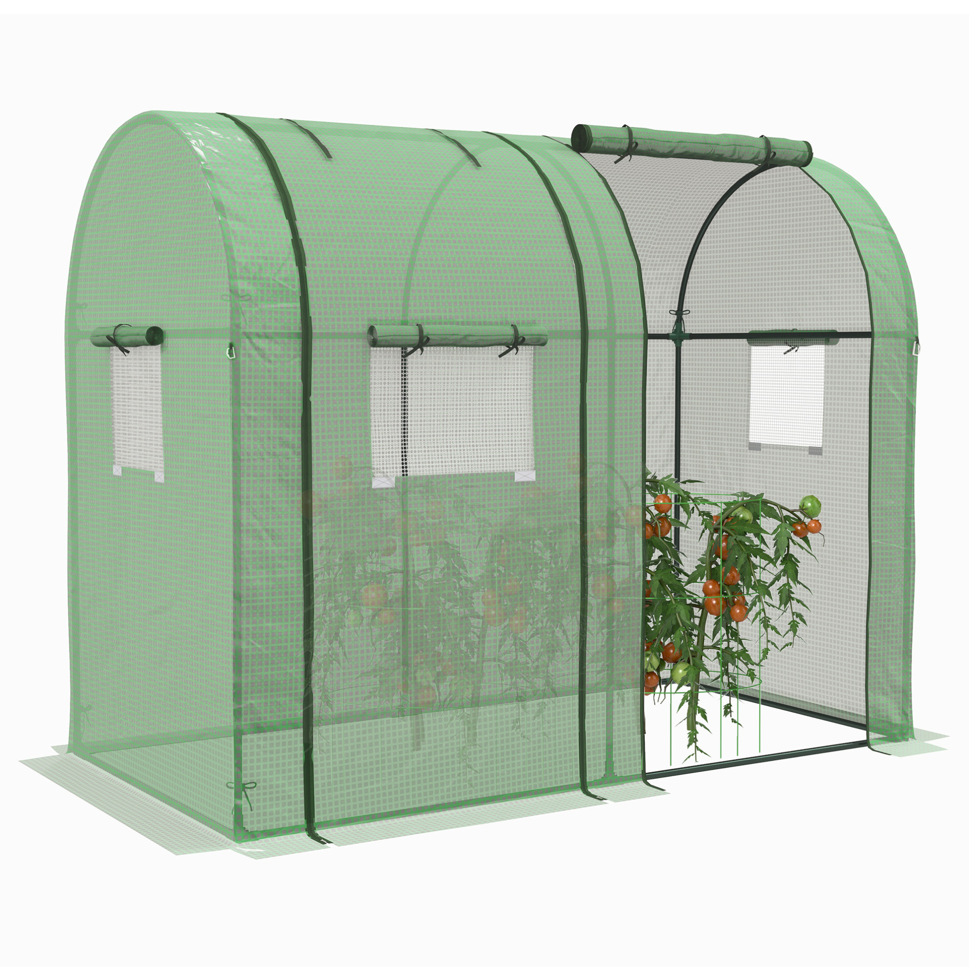 Grünes Pe-tunnelgewächshaus Mit 2 Rolltüren Und Seitenfenster 185x94x150 Cm