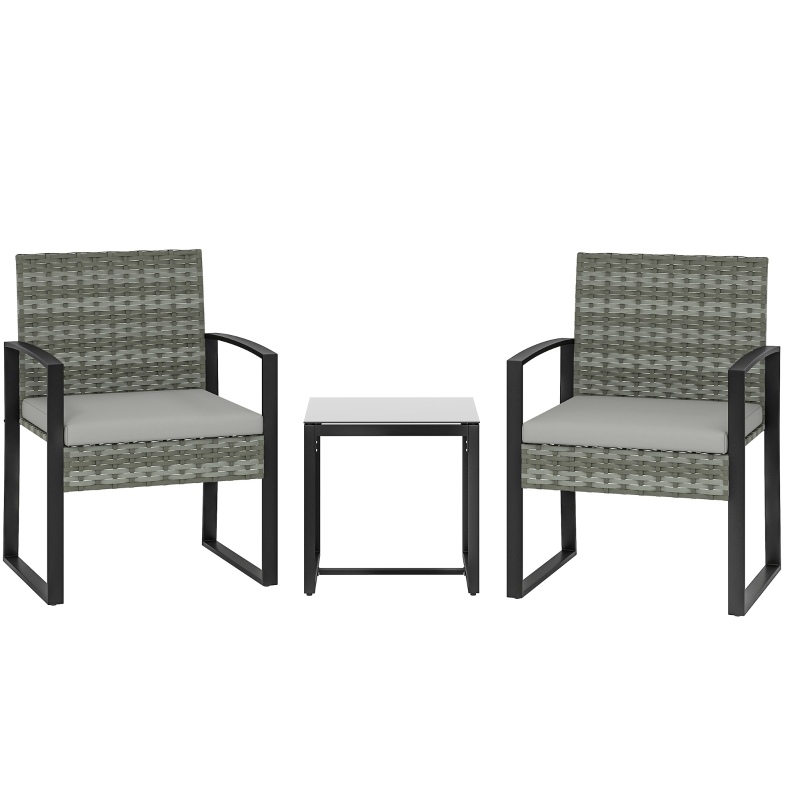 3-teiliges Bistro-garten-set Aus Polyrattan Mit Hellgrauen Kissen Modenuit