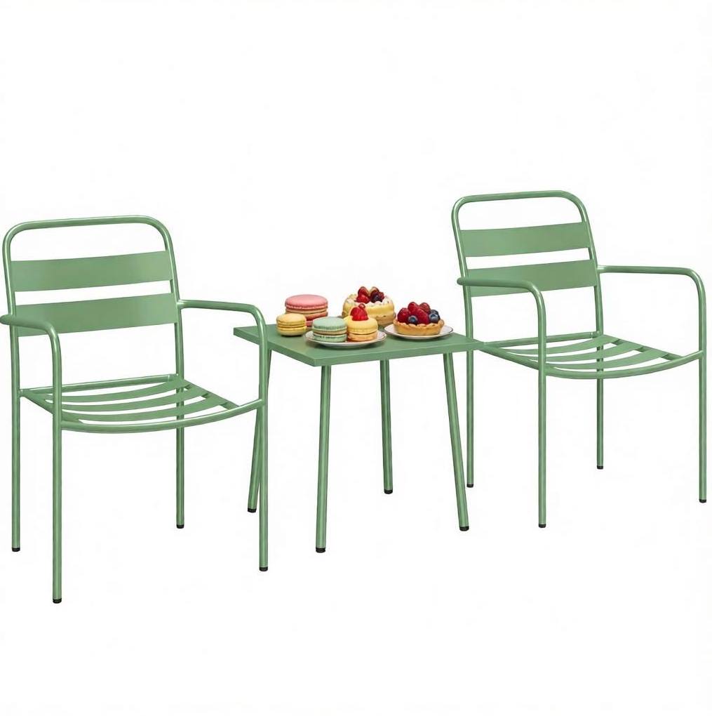 Gartenmöbel-set 3-teilig Mit 2 Armlehnenstühlen Und Quadratischem Tisch, Grün