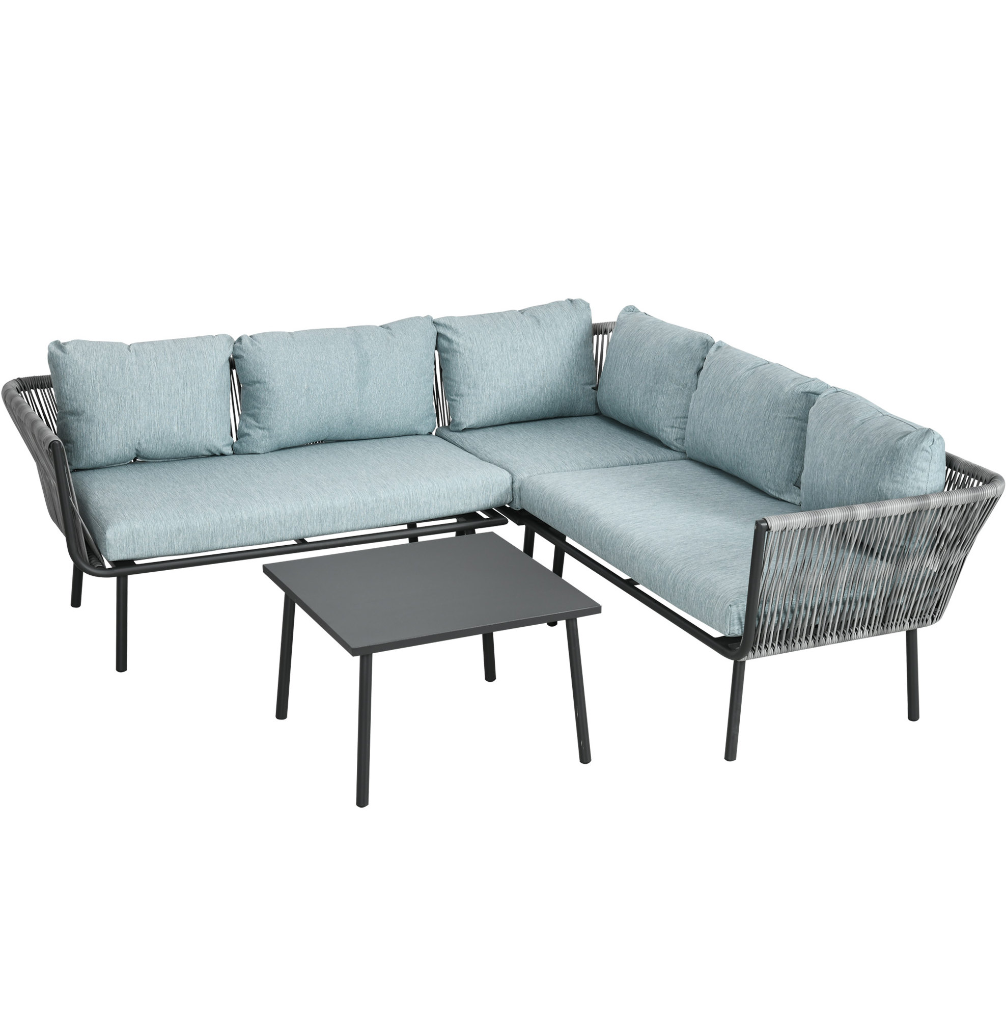 4-teiliges Garten-loungeset Aus Grauem Polyrattan Mit Kissen, Aluminium Modenuit