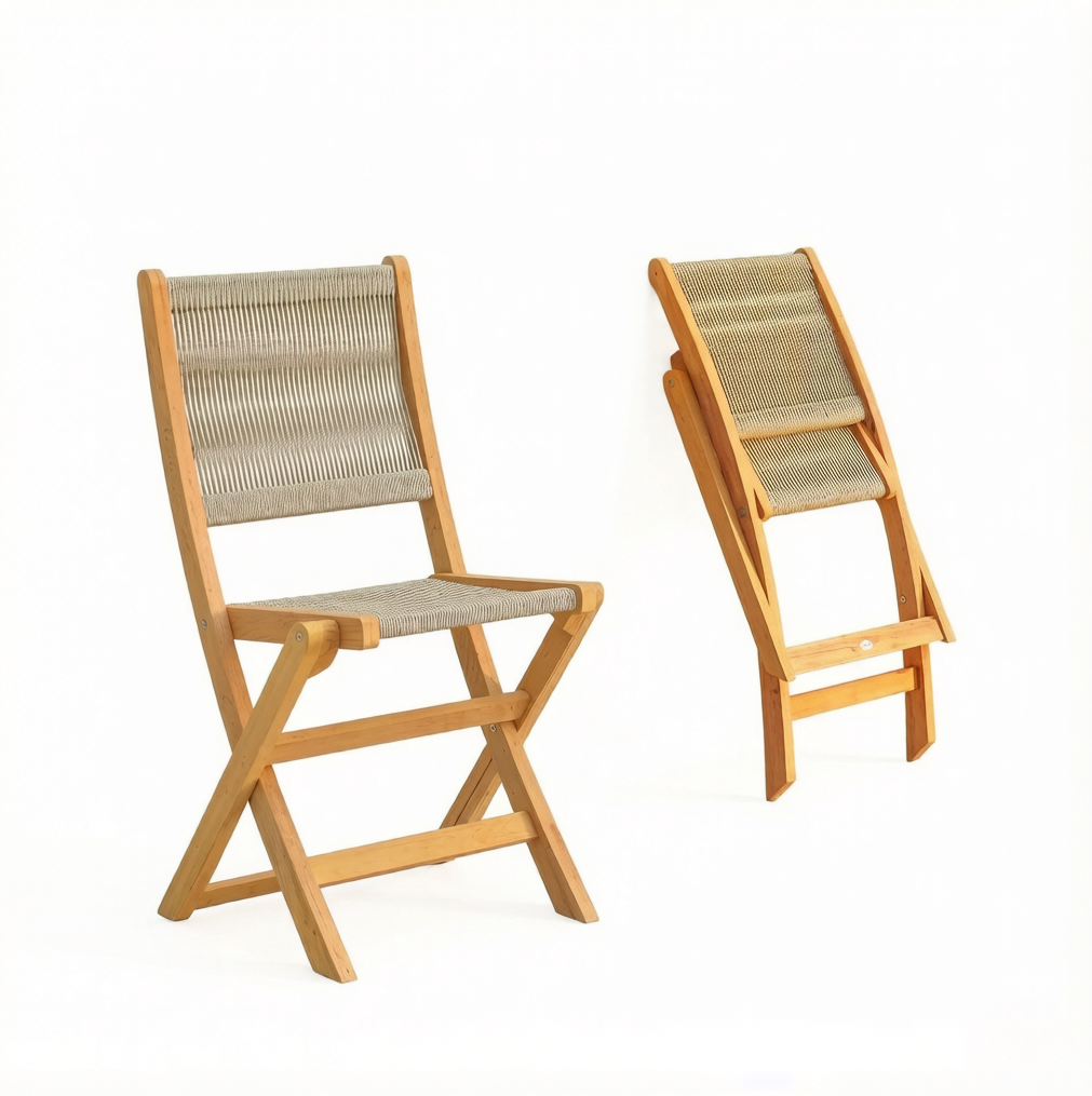2er-set Klappbare Gartenstühle Aus Akazienholz Und Pp-seil, Natur Und Beige