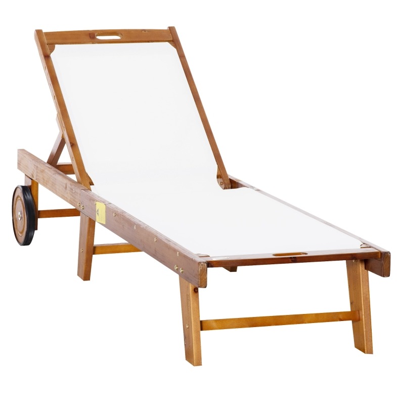 Sonnenliege Aus Akazienholz Mit Verstellbarer Rückenlehne 198 X 55 Cm Natur Und Weiß