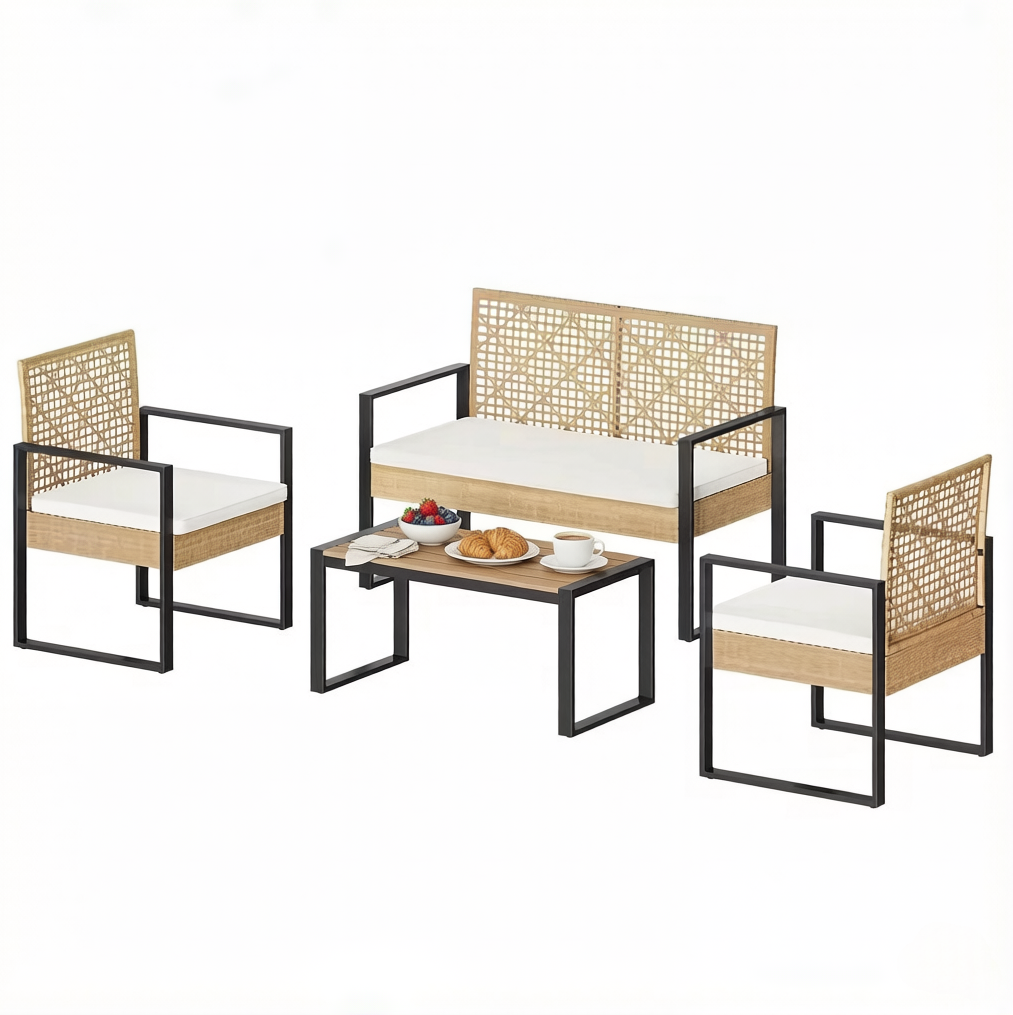 Modulares Gartenmöbel-set Mit 2-sitzer-sofa, 2 Sesseln Und Tisch In Naturholzoptik