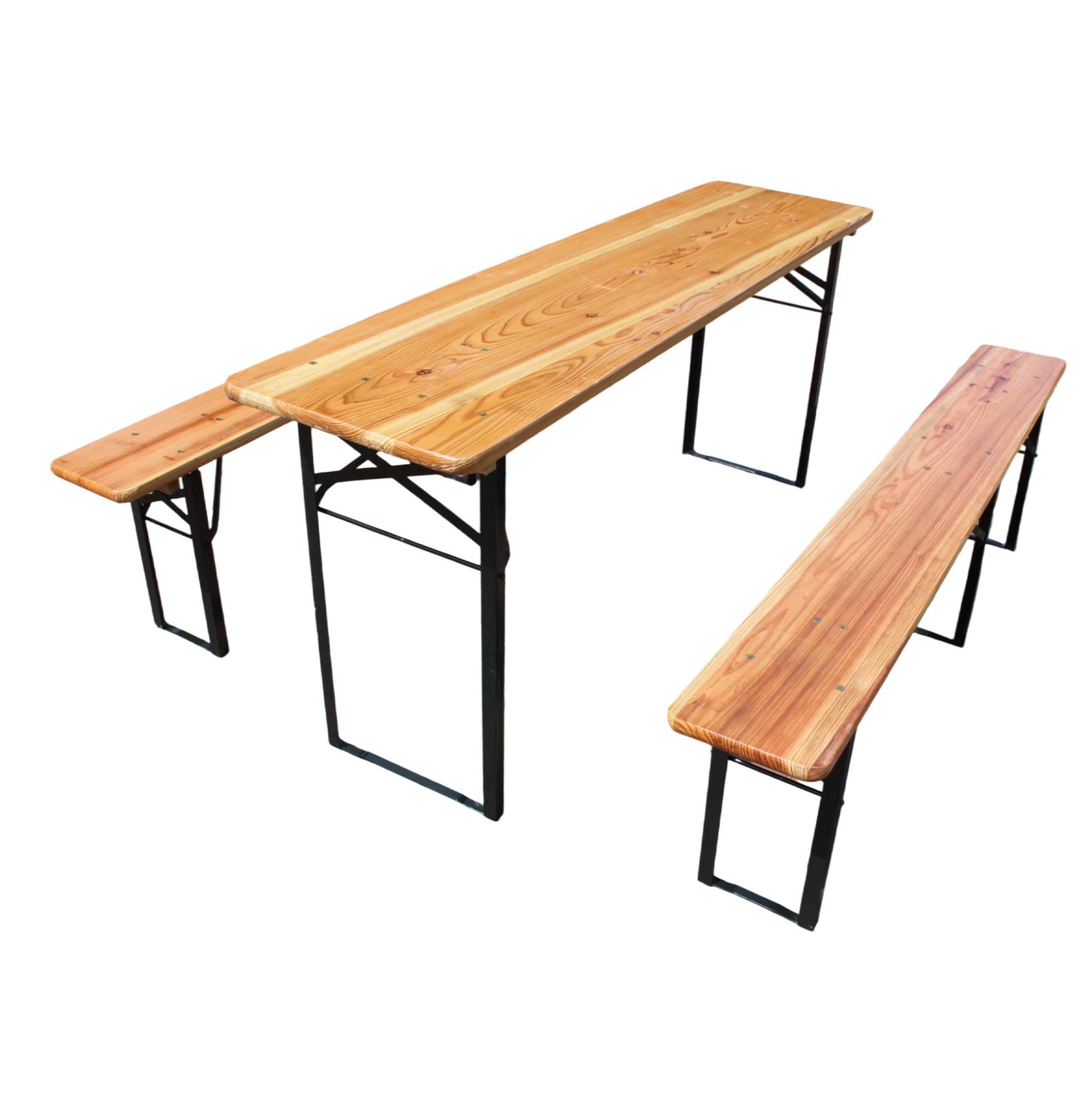 Klappbares Bierzeltgarnitur-set 177 Cm, 3-teilig: Tisch + 2 Bänke, Naturholz