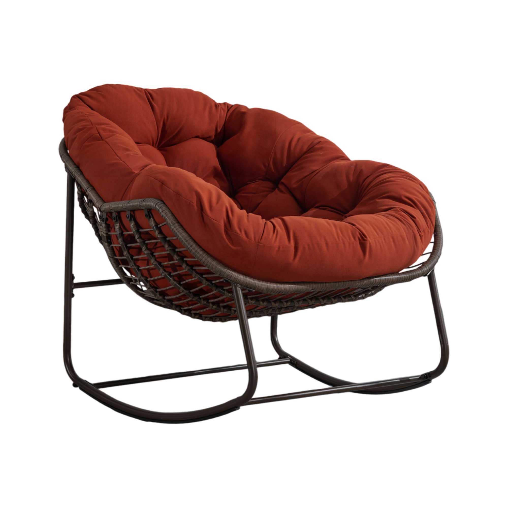Outdoor-schaukelstuhl Aus Kunst-rattan In Orange Mit Stahlgestell