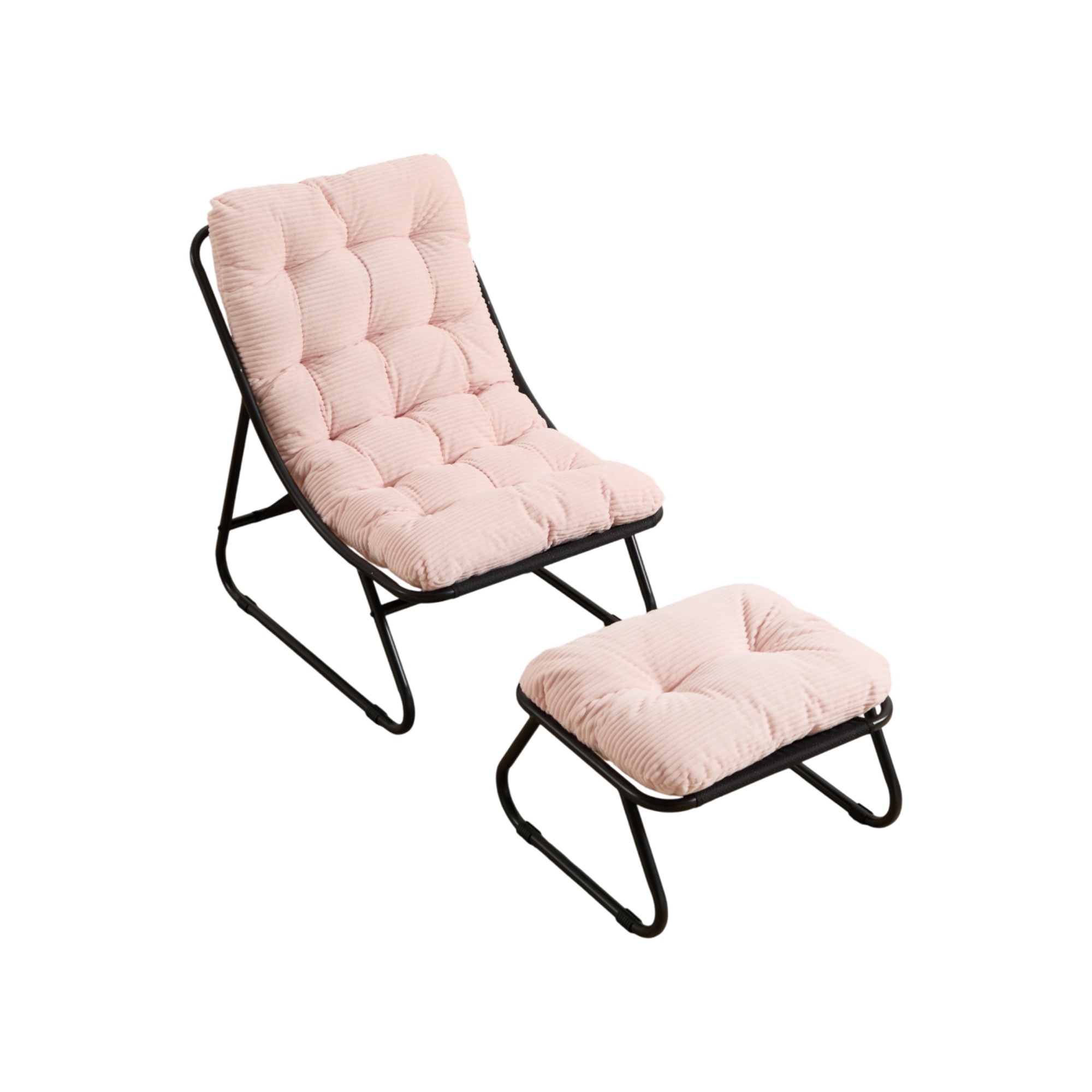 Lounge-gartenstuhl Mit Fußstütze Aus Schwarzem Stahl Und Rosa Kissen Modenuit