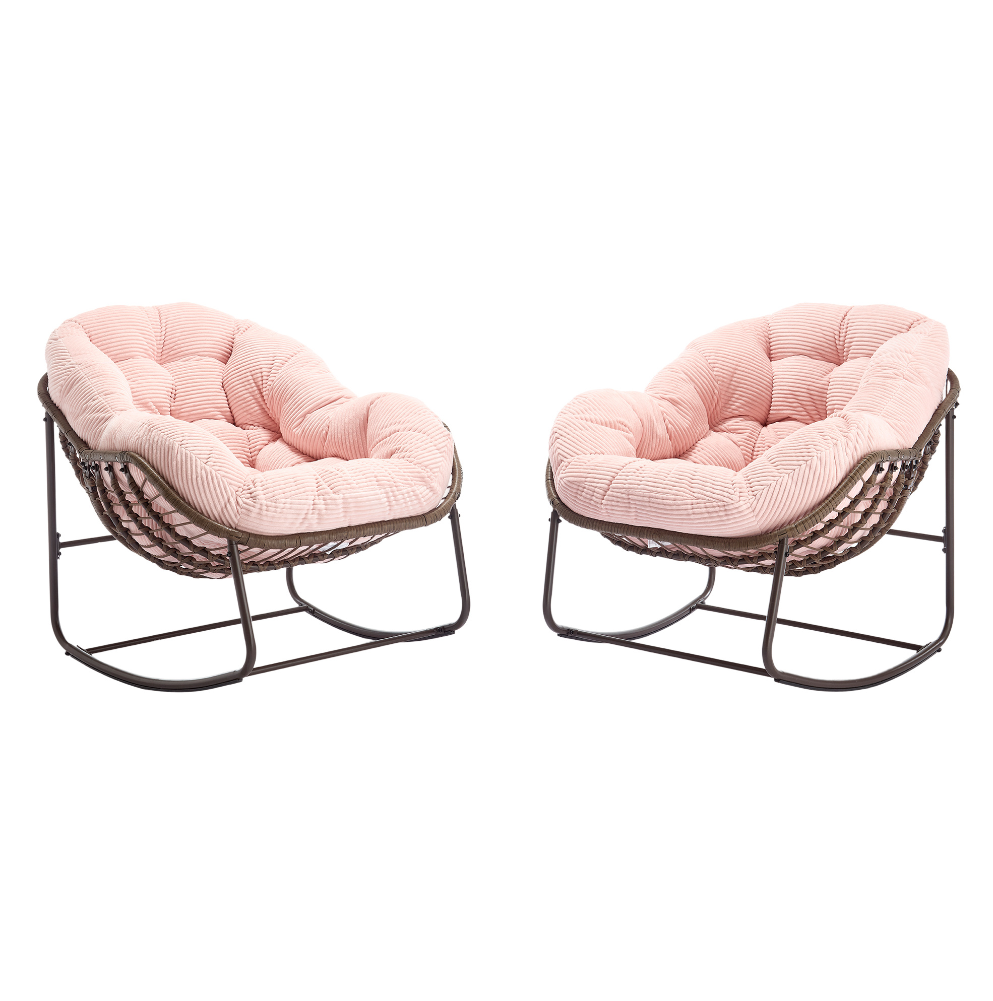 Outdoor-schaukelstuhl Aus Polyrattan Mit Gepolstertem Rosa Kissen 106x90x78 Cm Modenuit