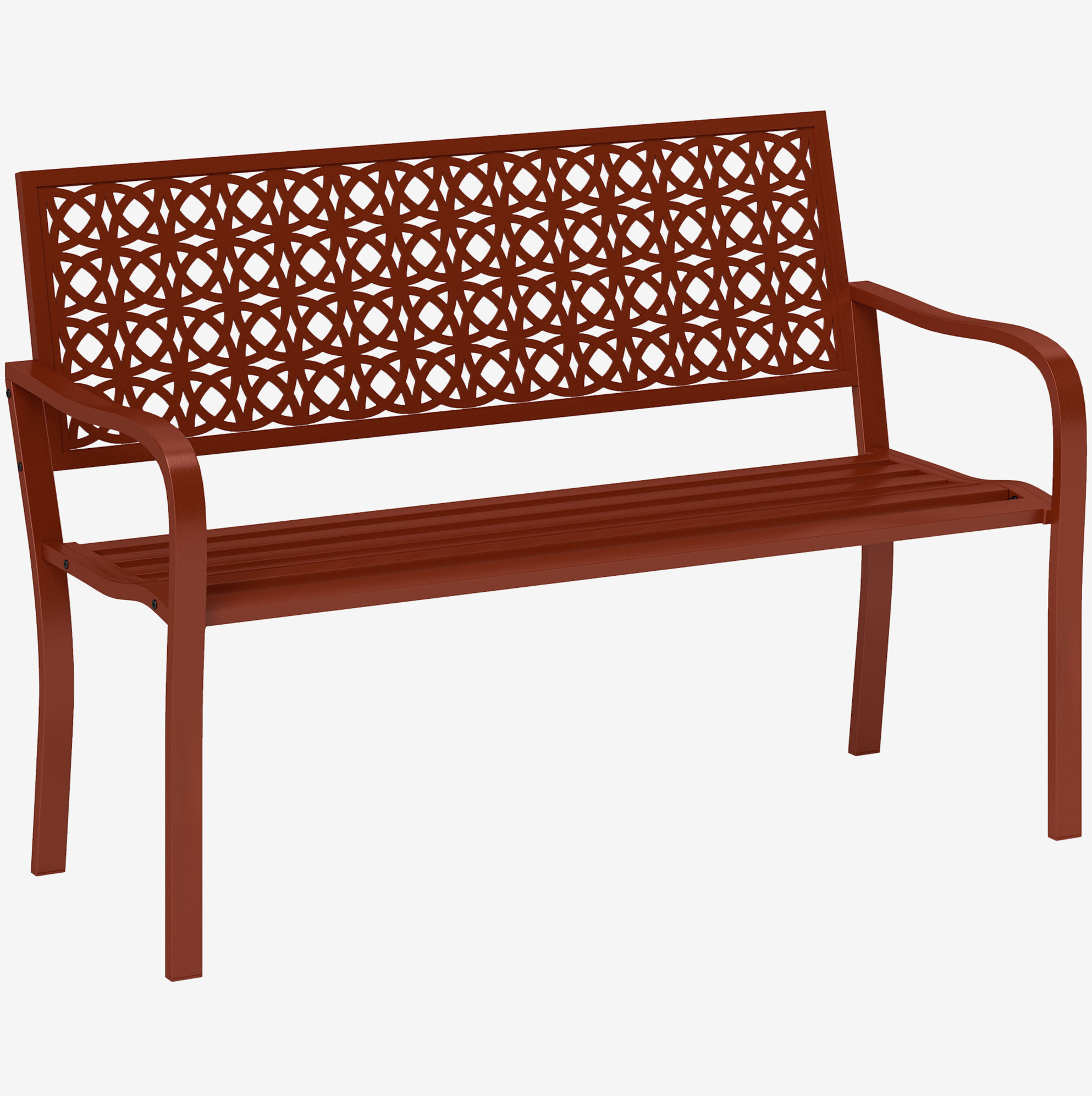 2-sitzer Gartenbank Aus Rotem Stahl Mit Rückenlehne Und Armlehnen 127 X 63 X 85 Cm