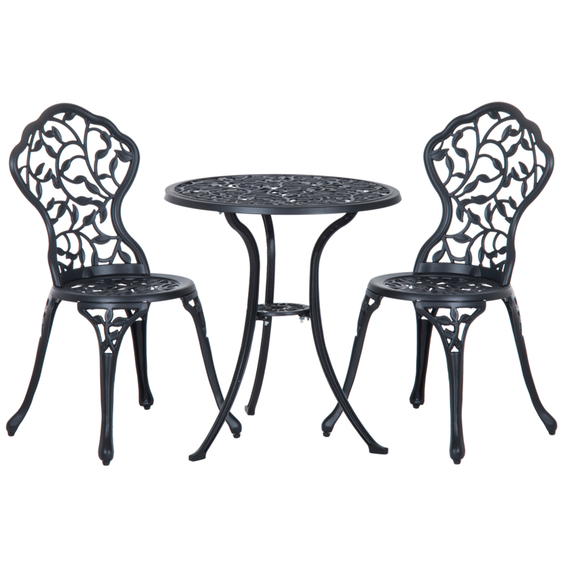 3-teiliges Bistrot-set Für Den Balkon Aus Schwarzem Aluminium Mit Tisch Und 2 Stühlen