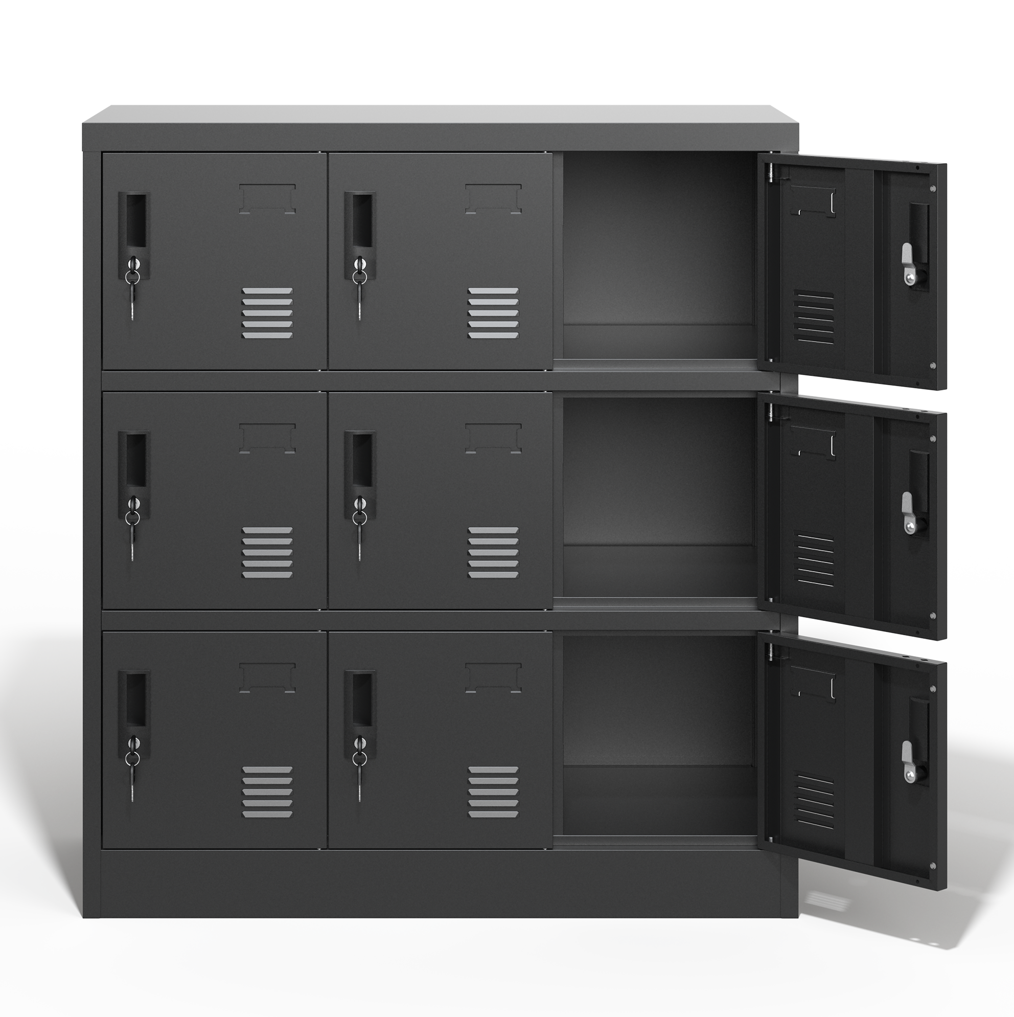 Metallschrank Mit 9 Fächern Für Büro, Schule, Fitnessstudio Und Zuhause, Schwarz, 90x40x100 Cm