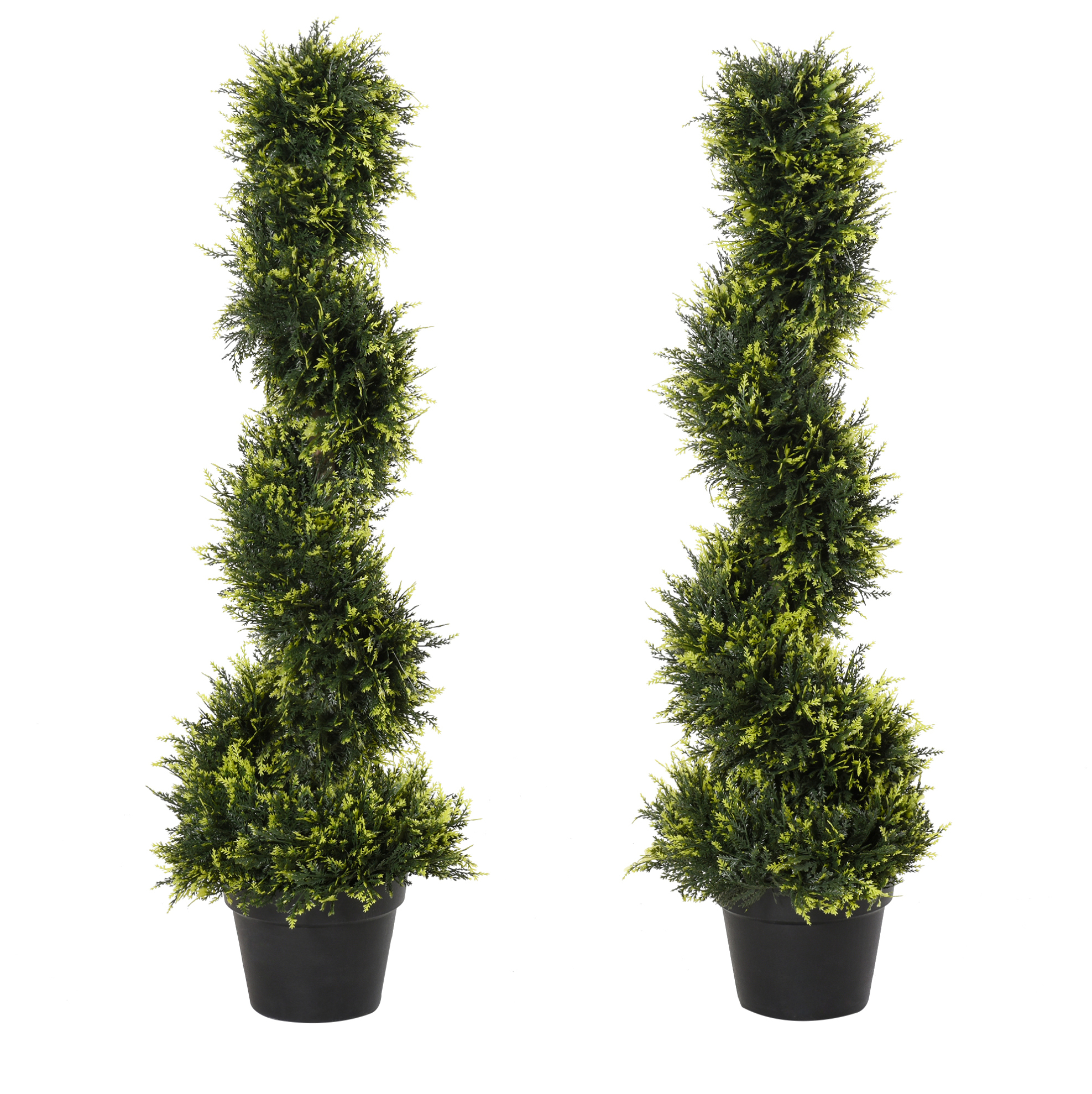 Set Mit 2 Künstlichen Zypressen In Spiralform, 90 Cm, Mit Schwarzem Topf