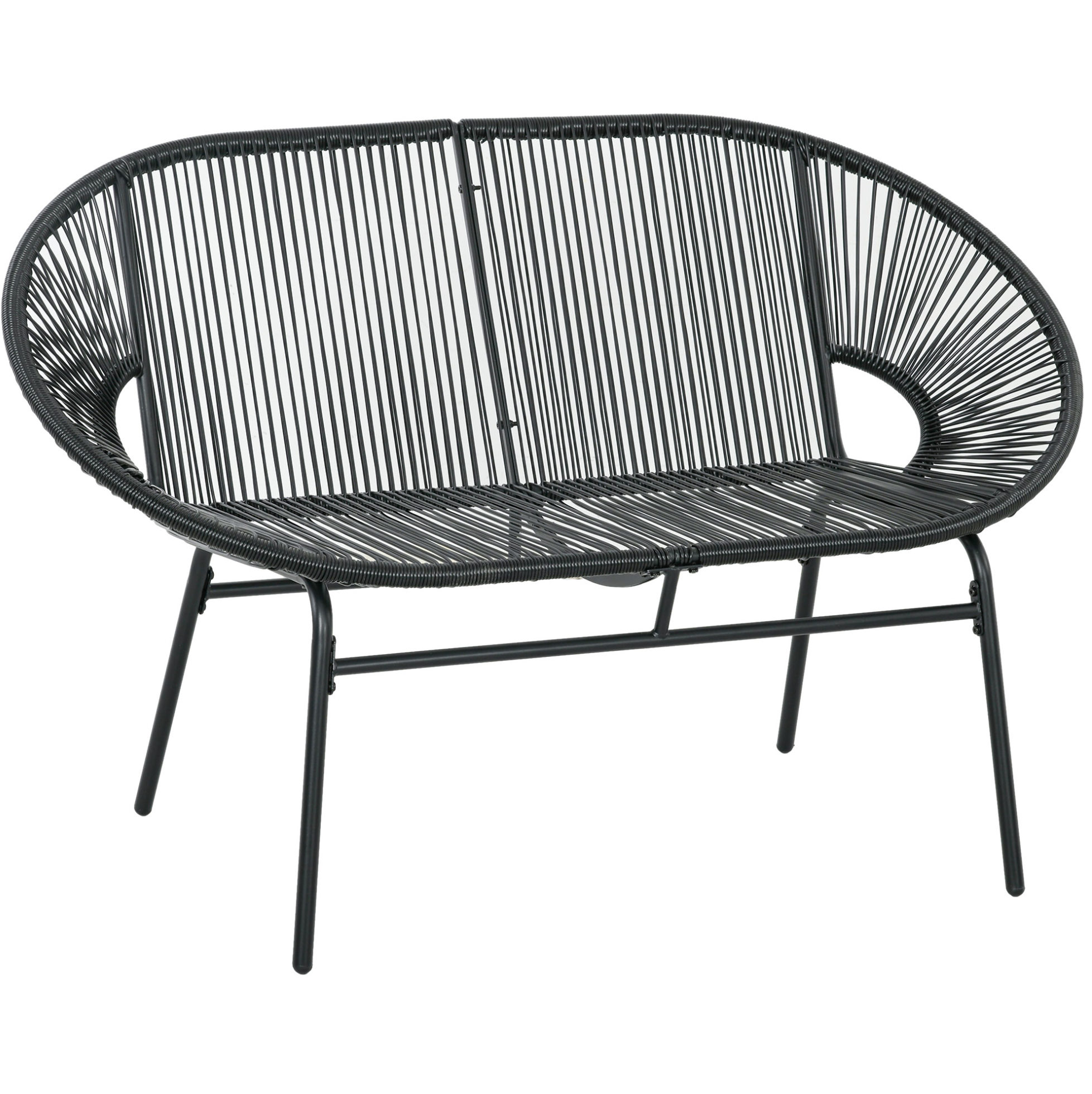 2-sitzer-gartenbank Aus Schwarzem Polyrattan Mit Stahlgestell, 260 Kg