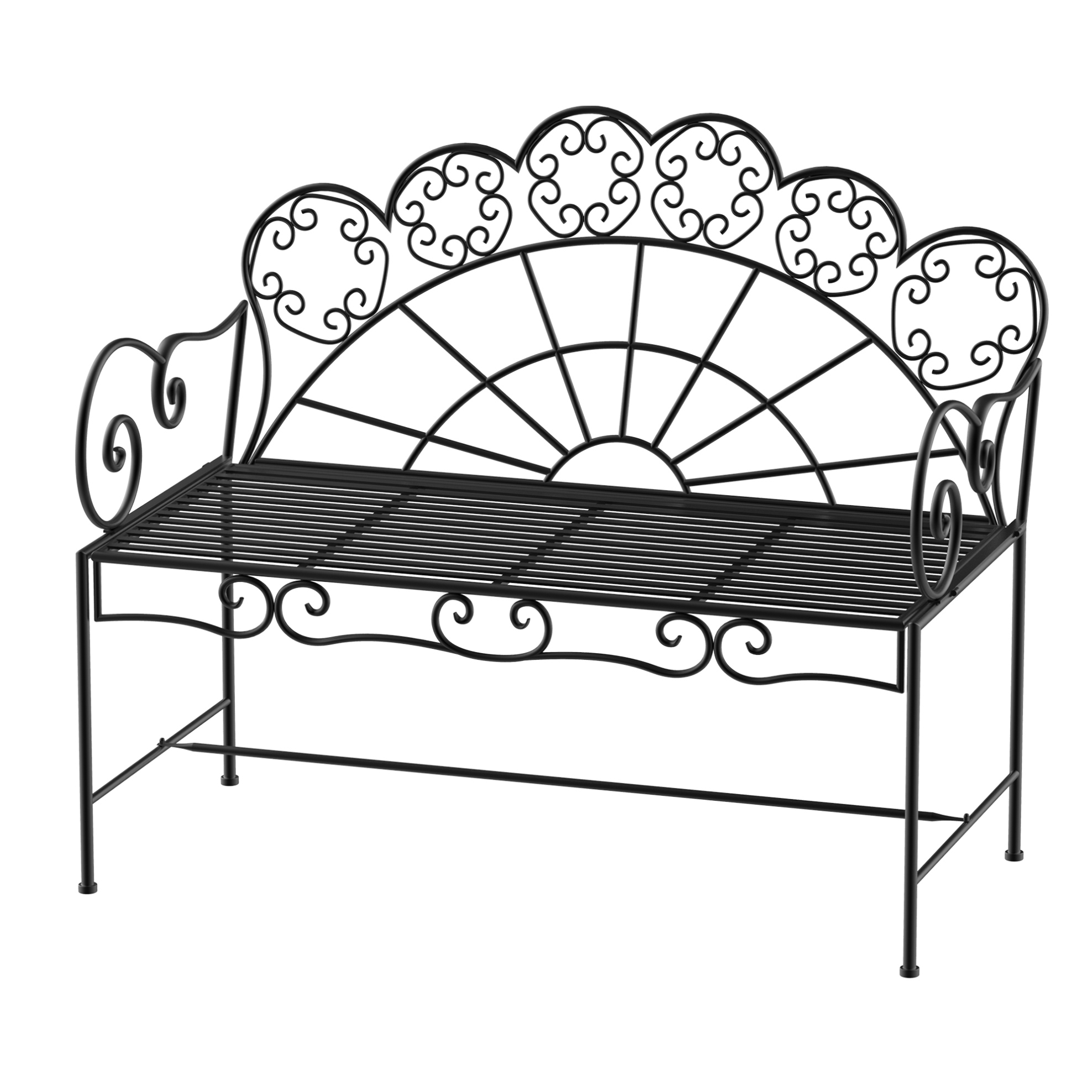 2-sitzer Gartenbank Aus Metall, Schwarz, 107 X 55,5 X 90,5 Cm