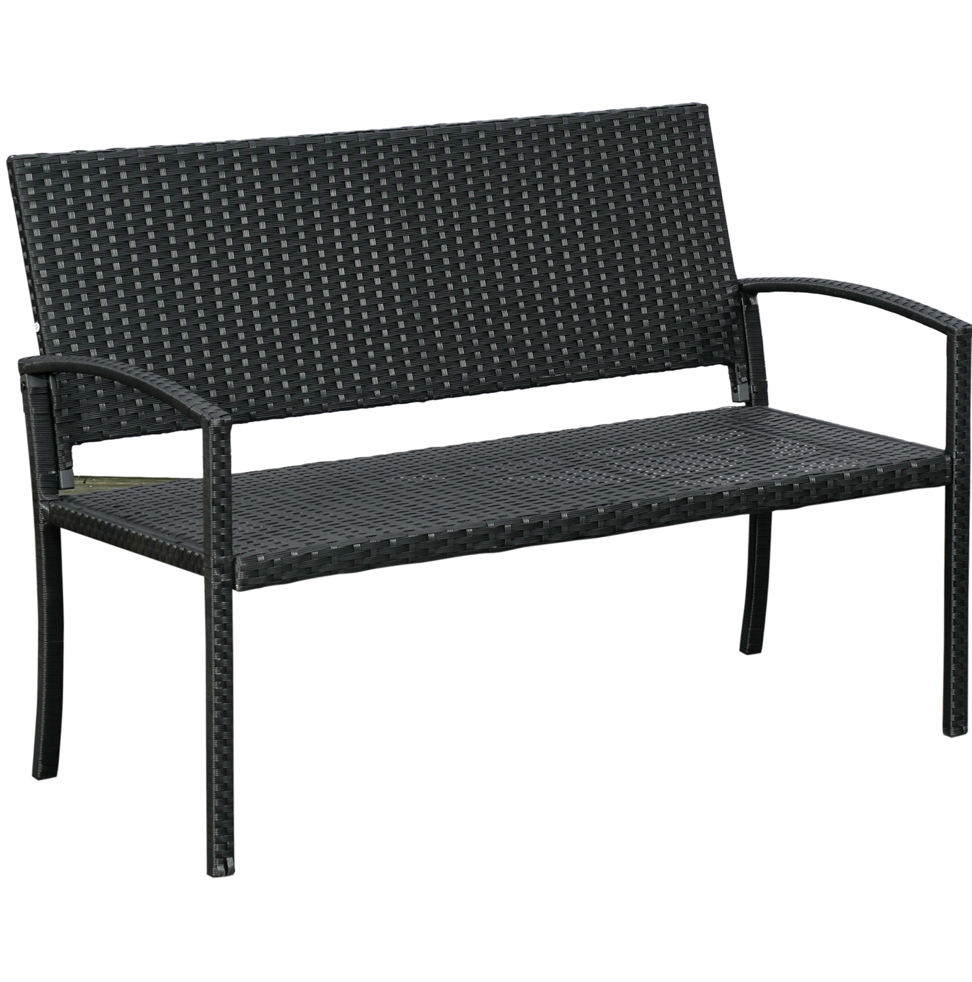 2-sitzer-gartenbank Aus Polyrattan Mit Schwarzem Stahlgestell 122x60x85 Cm Modenuit