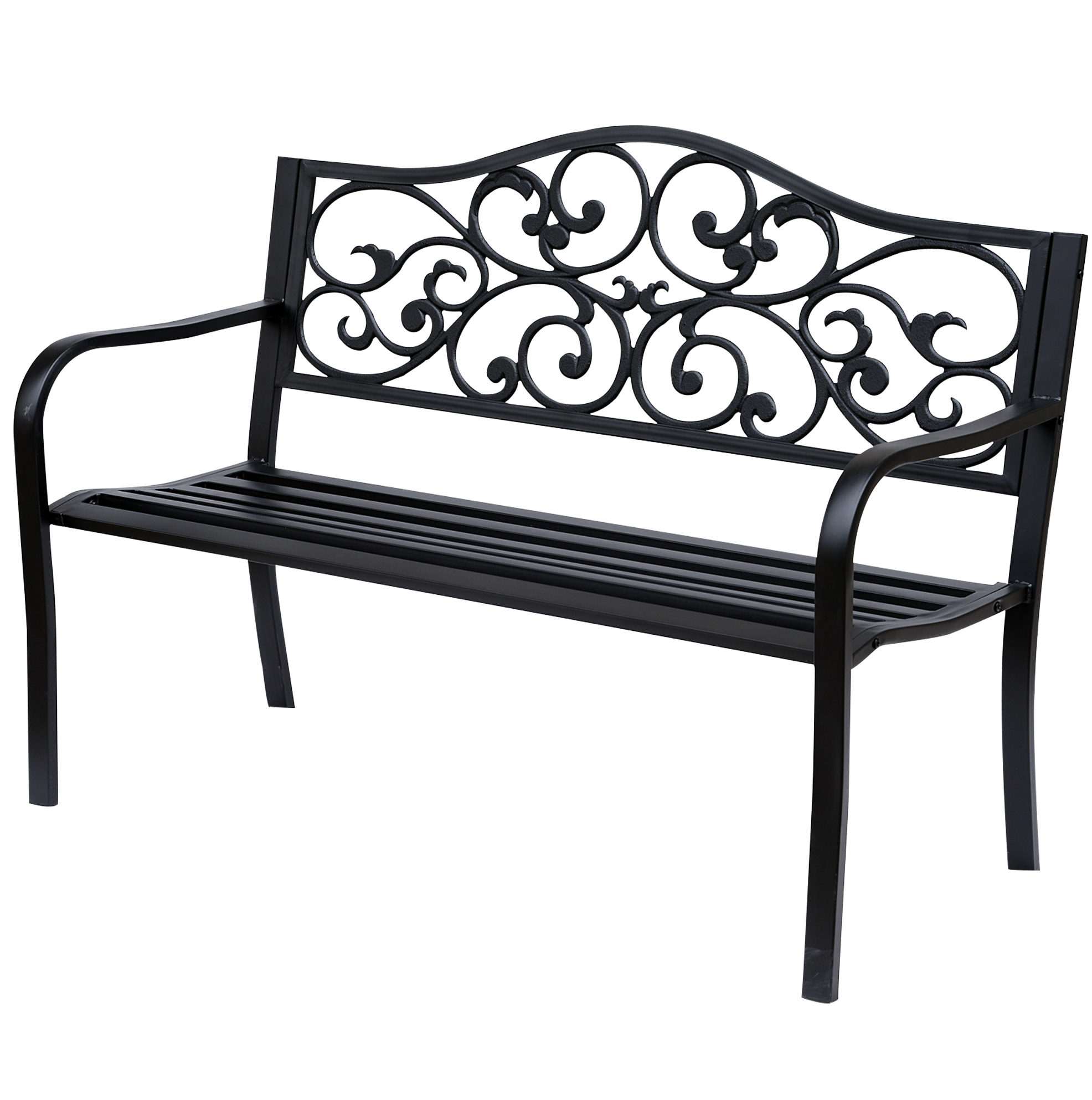 3-sitzer-gartenbank Aus Schwarzem Stahl Mit Armlehnen Aus Gusseisen 127 X 60 X 89 Cm