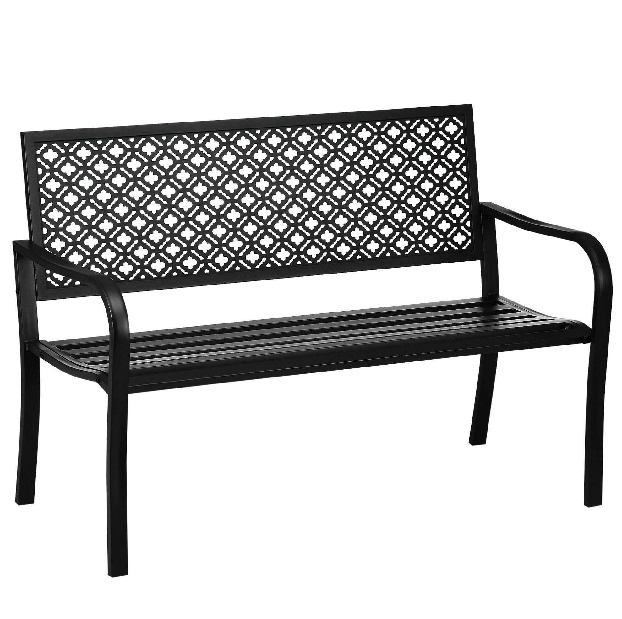 2-sitzer Gartenbank Aus Stahl Mit Rückenlehne Und Armlehnen, Schwarz, 127 X 63 X 83 Cm Modenuit